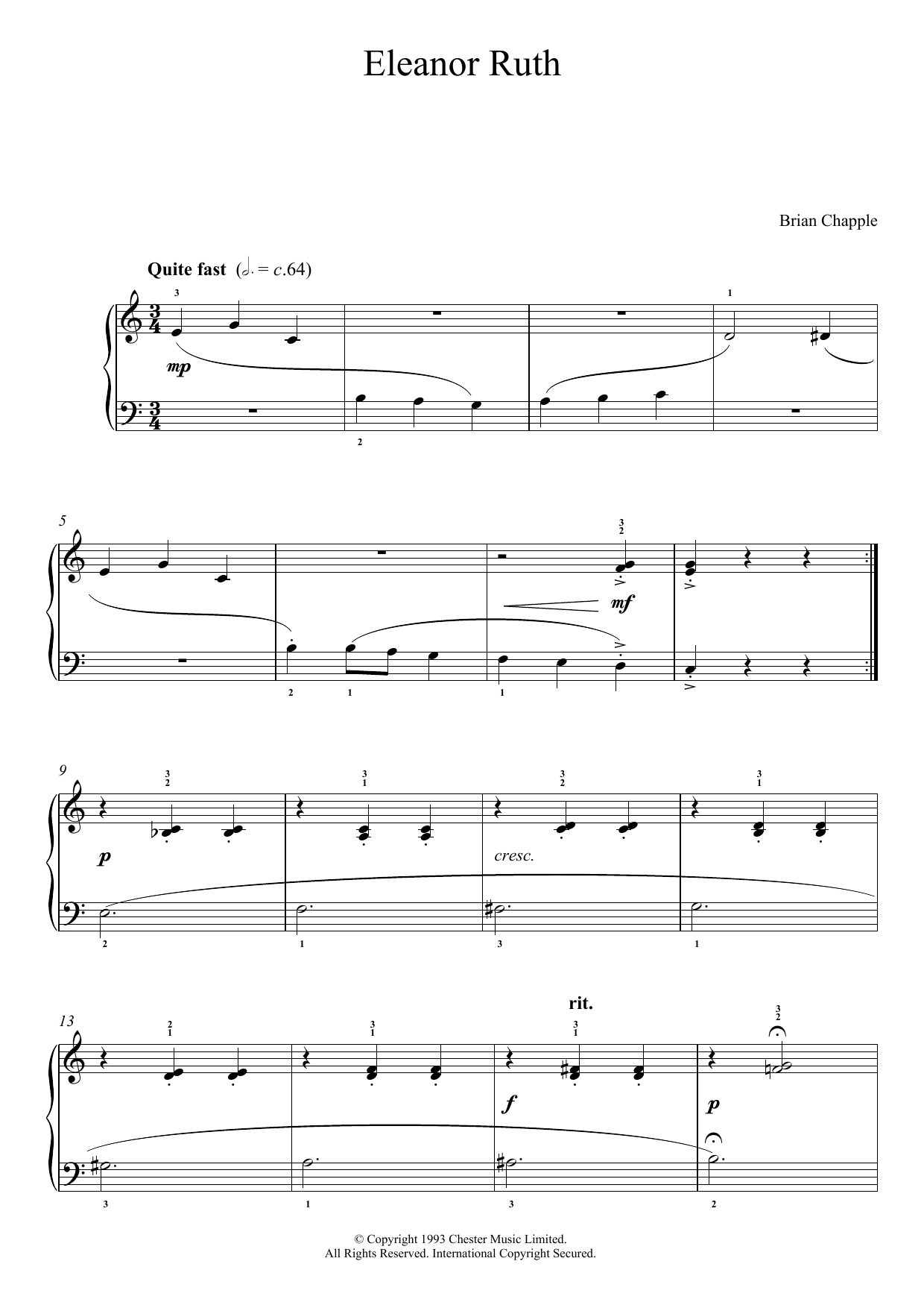 Download Brian Chapple Eleanor Ruth (from In The Pink) Sheet Music and learn how to play Piano PDF digital score in minutes