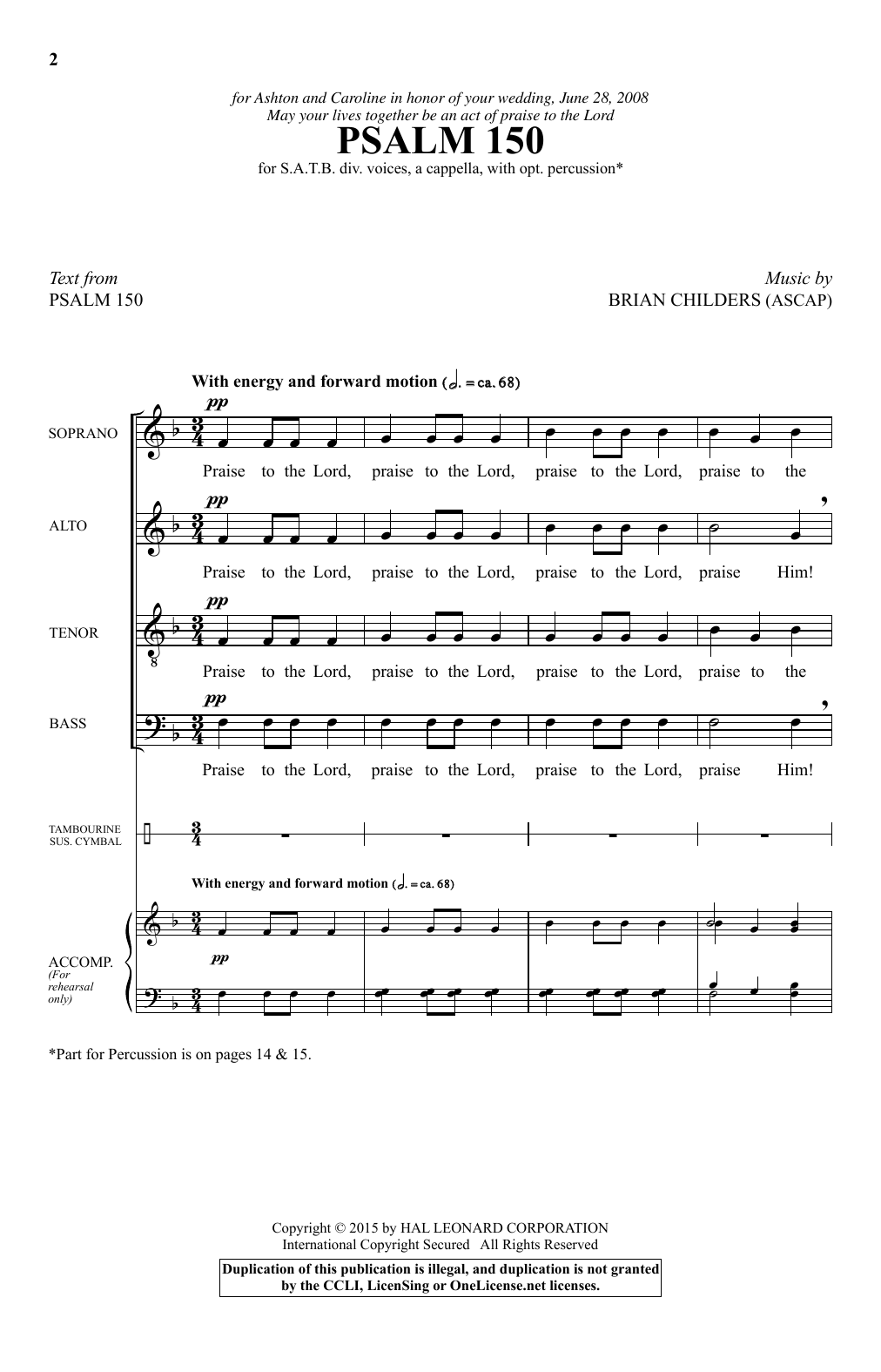 Download Brian Childers Psalm 150 Sheet Music and learn how to play SATB PDF digital score in minutes