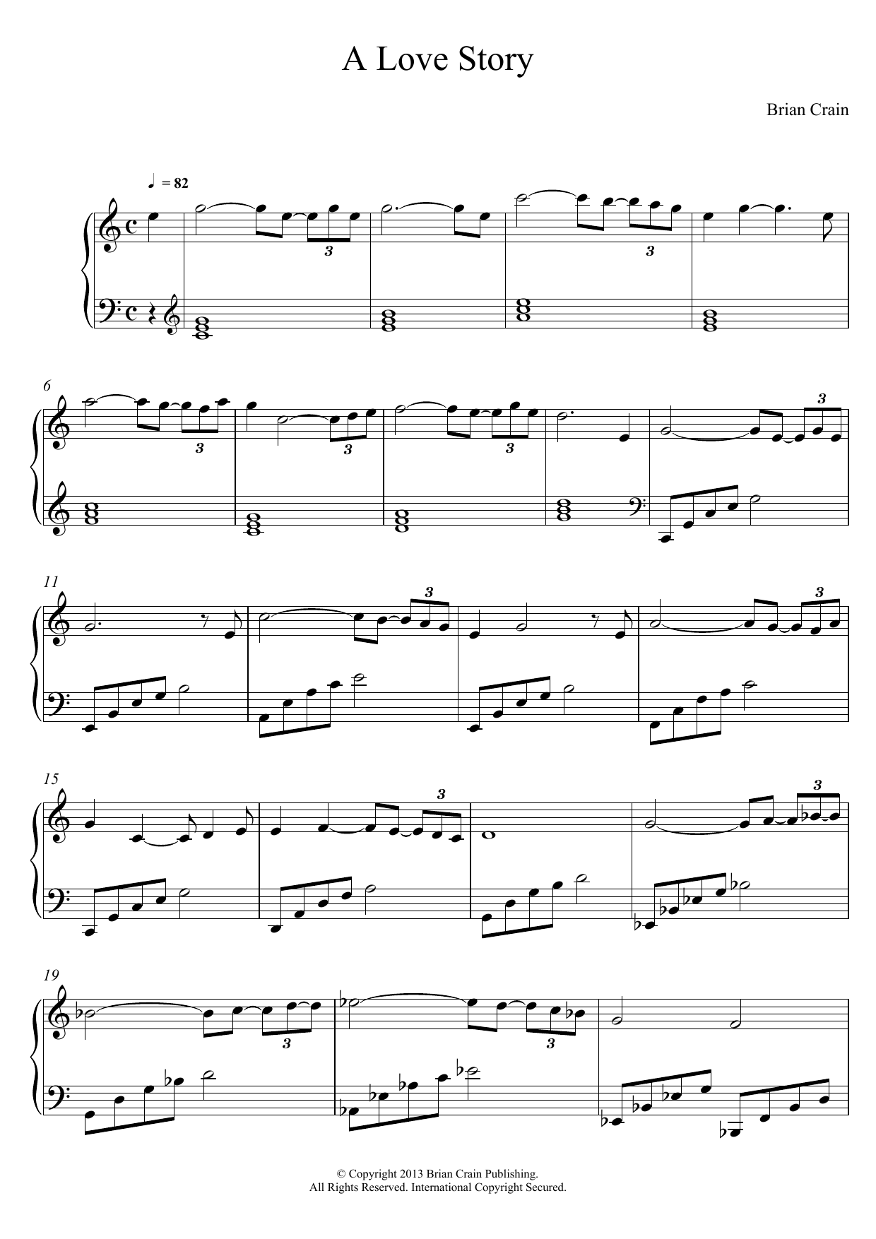 Download Brian Crain A Love Story Sheet Music and learn how to play Piano Solo PDF digital score in minutes
