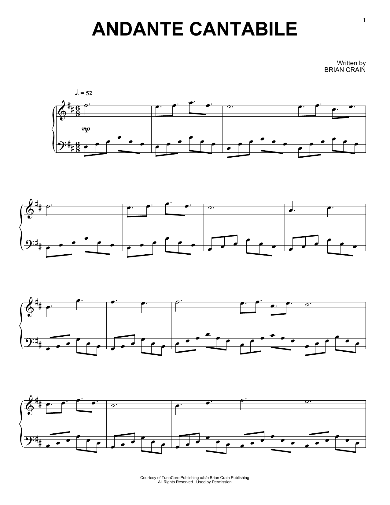 Download Brian Crain Andante Cantabile Sheet Music and learn how to play Piano Solo PDF digital score in minutes