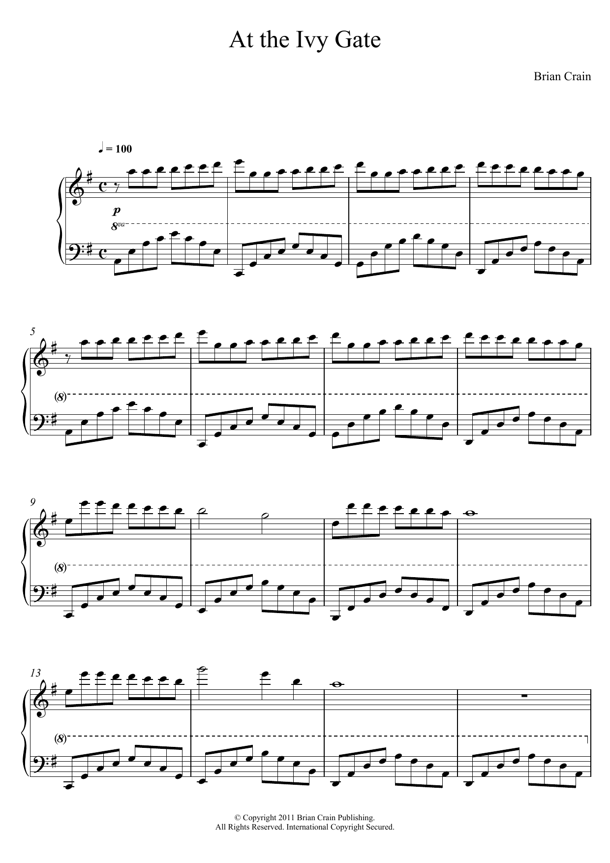 Download Brian Crain At The Ivy Gate Sheet Music and learn how to play Piano PDF digital score in minutes