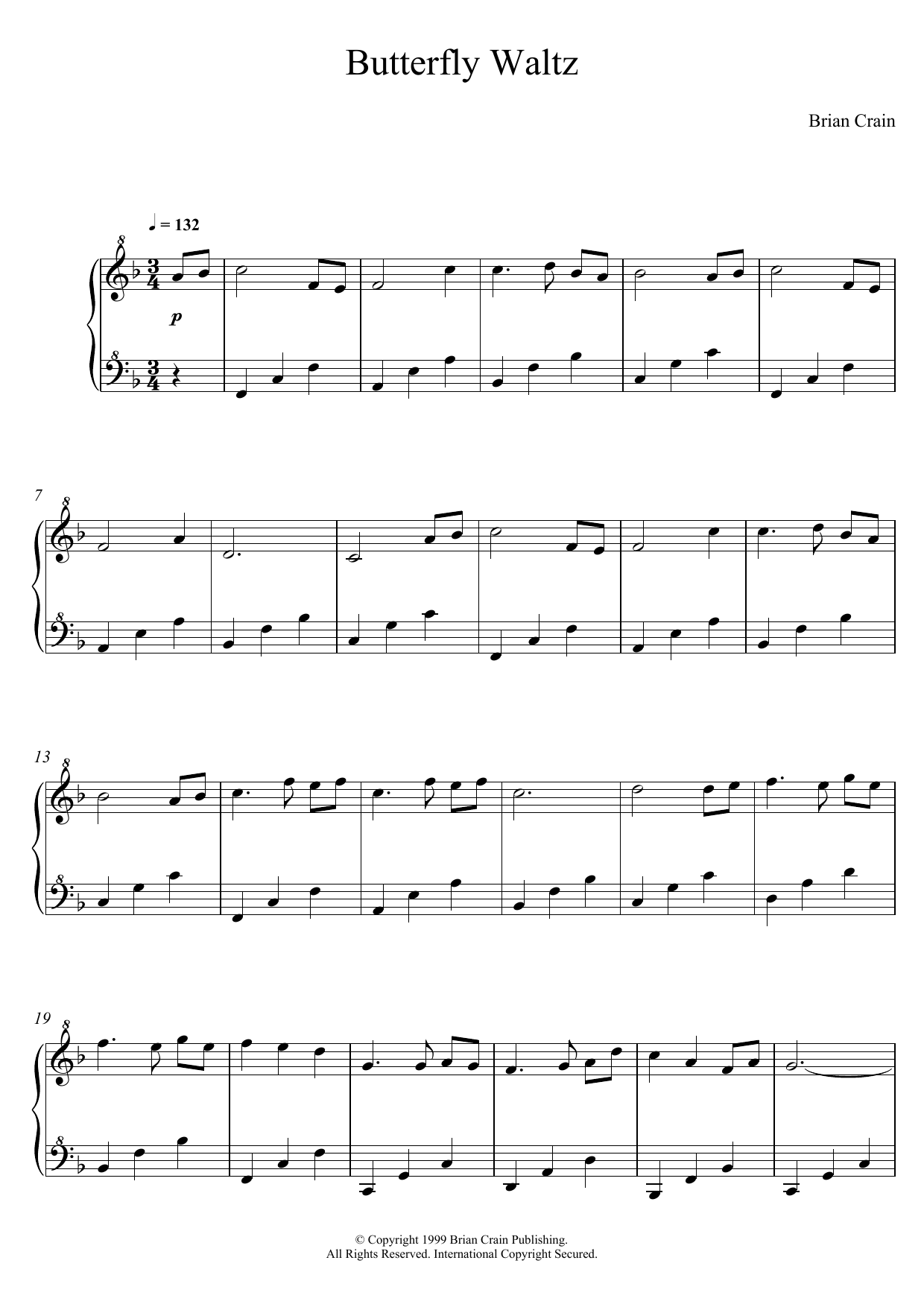Download Brian Crain Butterfly Waltz Sheet Music and learn how to play Piano PDF digital score in minutes