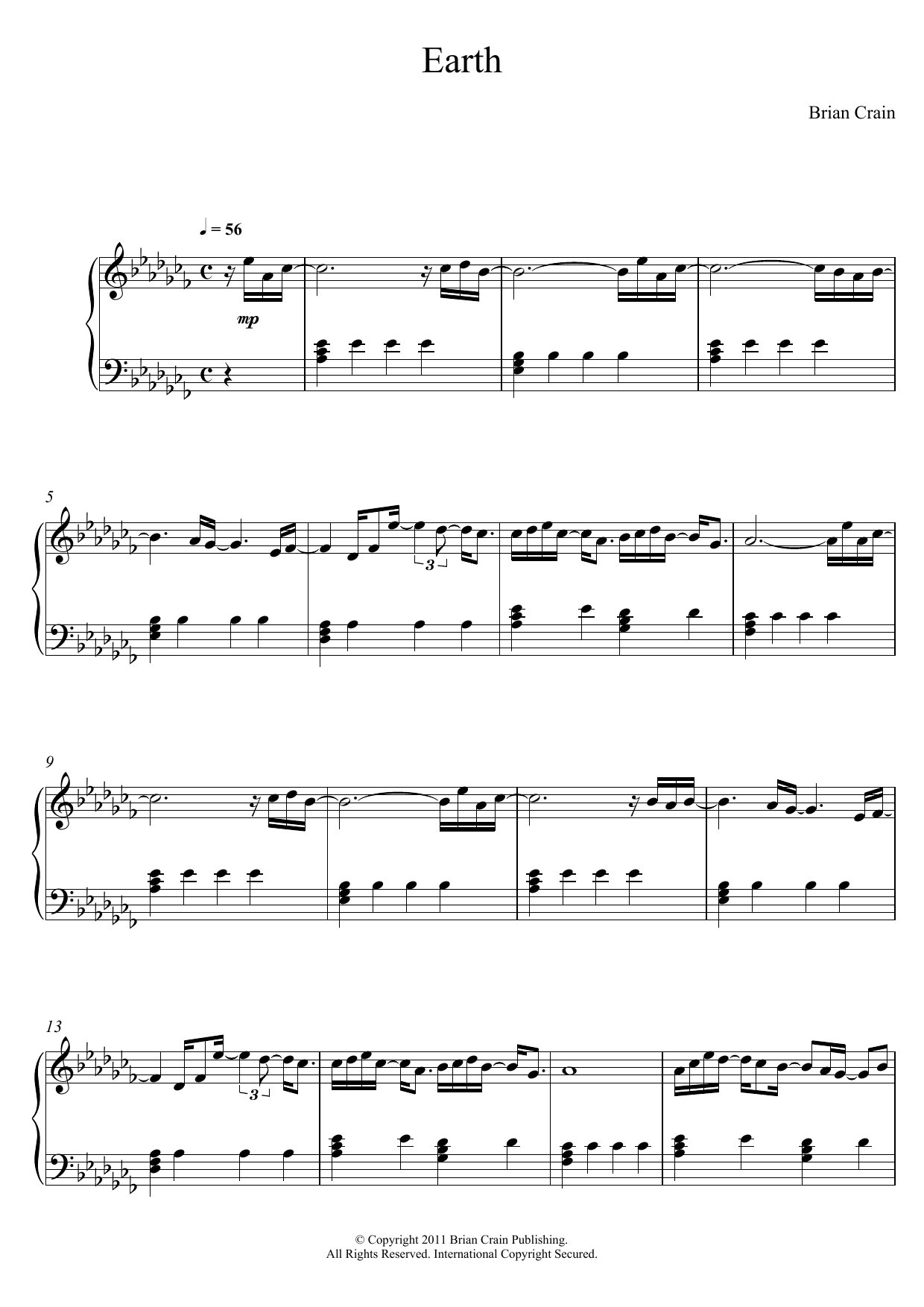 Download Brian Crain Earth Sheet Music and learn how to play Piano PDF digital score in minutes