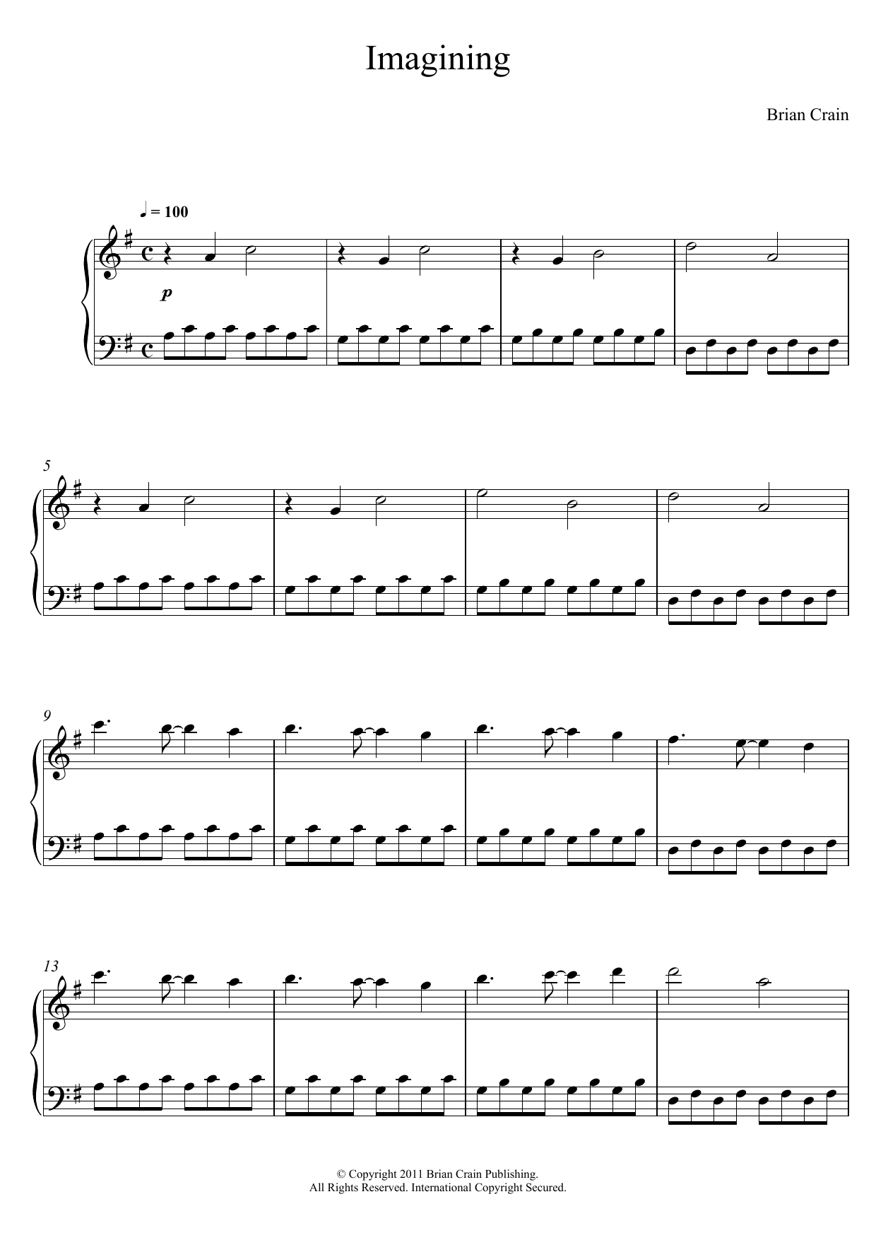 Download Brian Crain Imagining Sheet Music and learn how to play Piano Solo PDF digital score in minutes