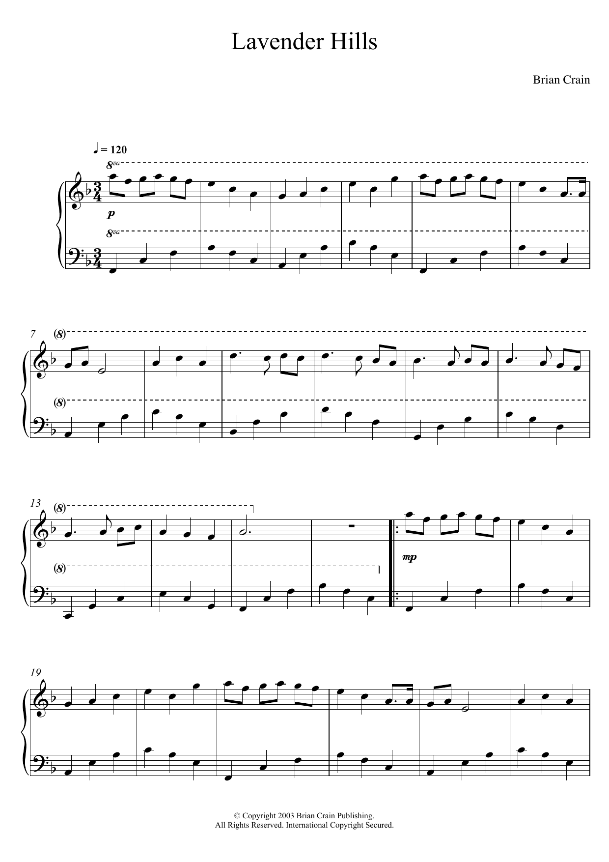 Download Brian Crain Lavender Hills Sheet Music and learn how to play Piano PDF digital score in minutes