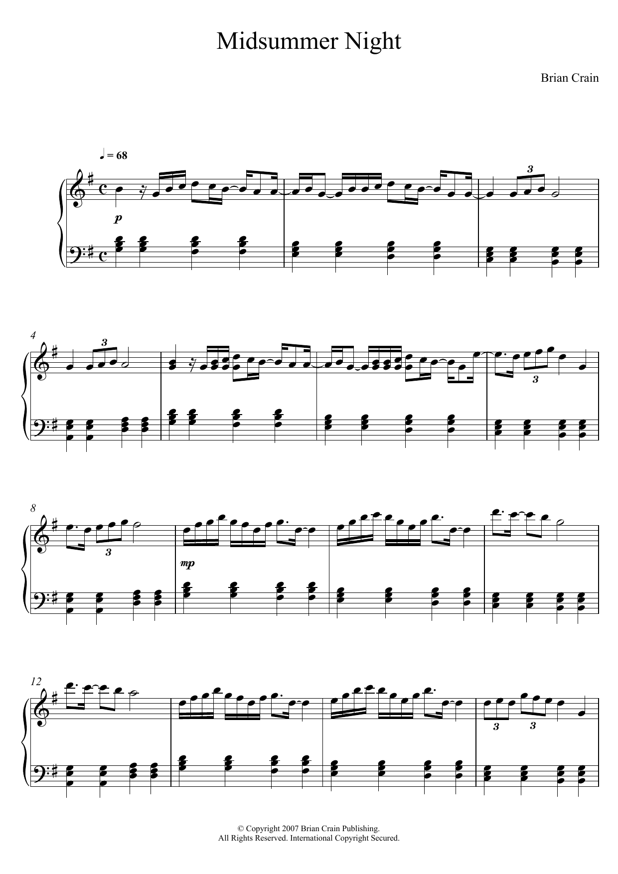 Download Brian Crain Midsummer Night Sheet Music and learn how to play Piano PDF digital score in minutes