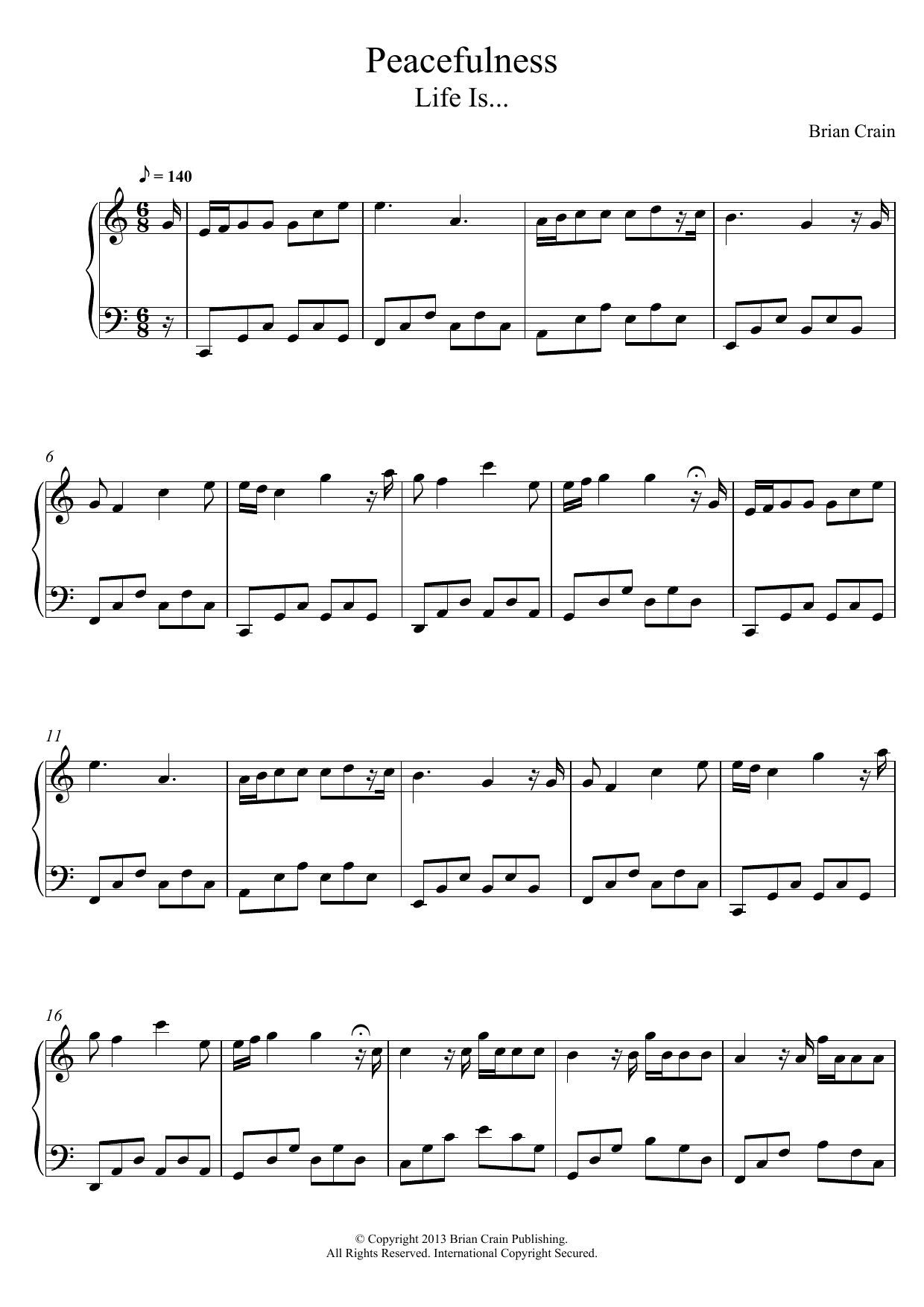 Download Brian Crain Peacefulness Sheet Music and learn how to play Piano PDF digital score in minutes