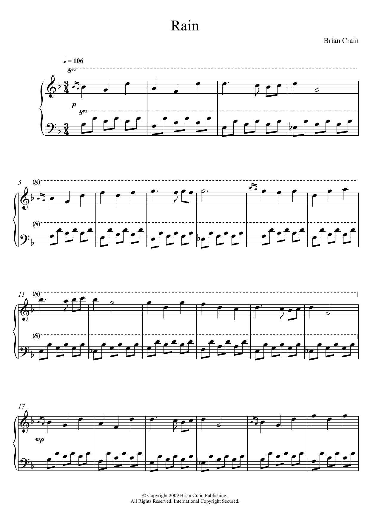 Download Brian Crain Rain Sheet Music and learn how to play Piano PDF digital score in minutes