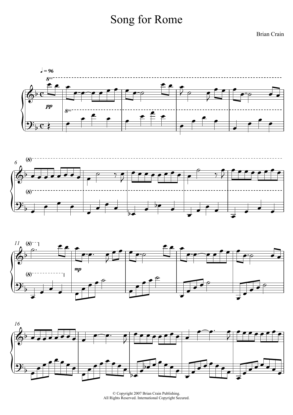 Download Brian Crain Song For Rome Sheet Music and learn how to play Piano PDF digital score in minutes