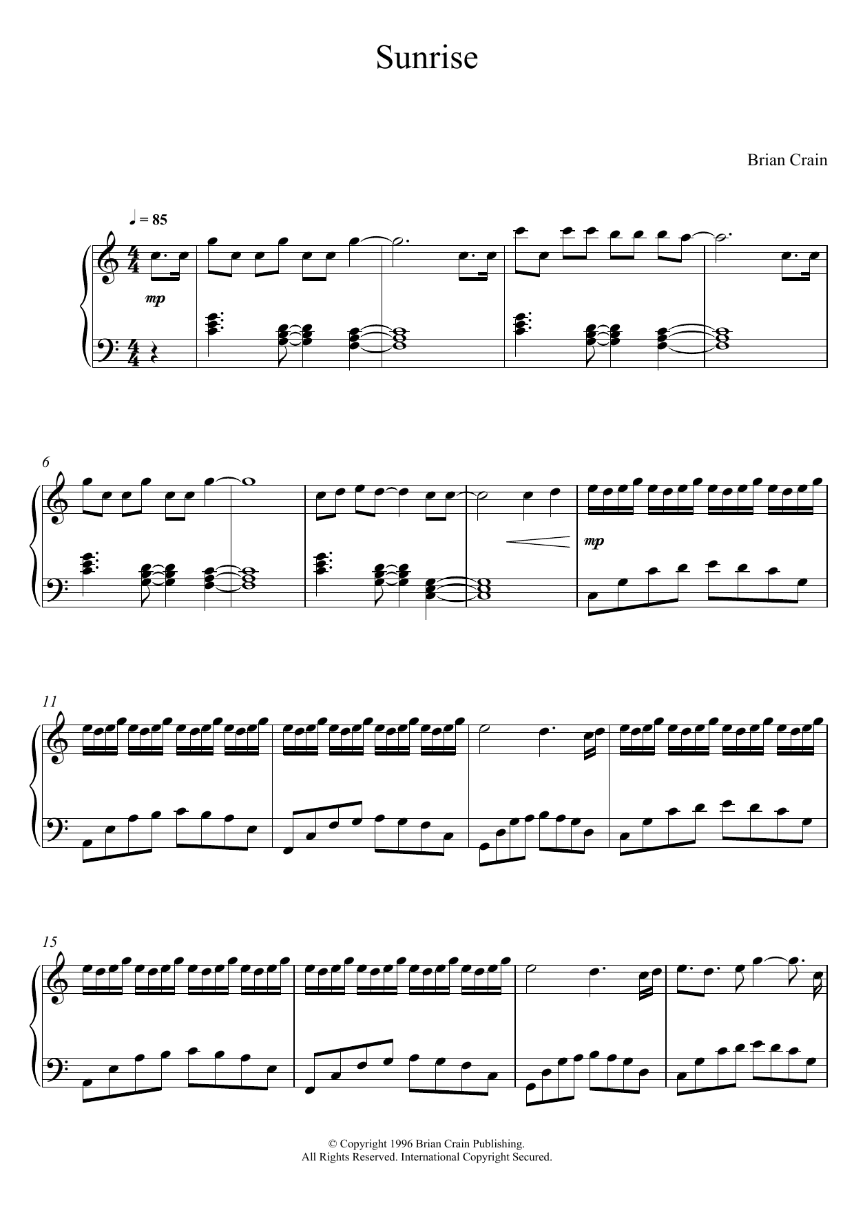 Download Brian Crain Sunrise Sheet Music and learn how to play Piano PDF digital score in minutes