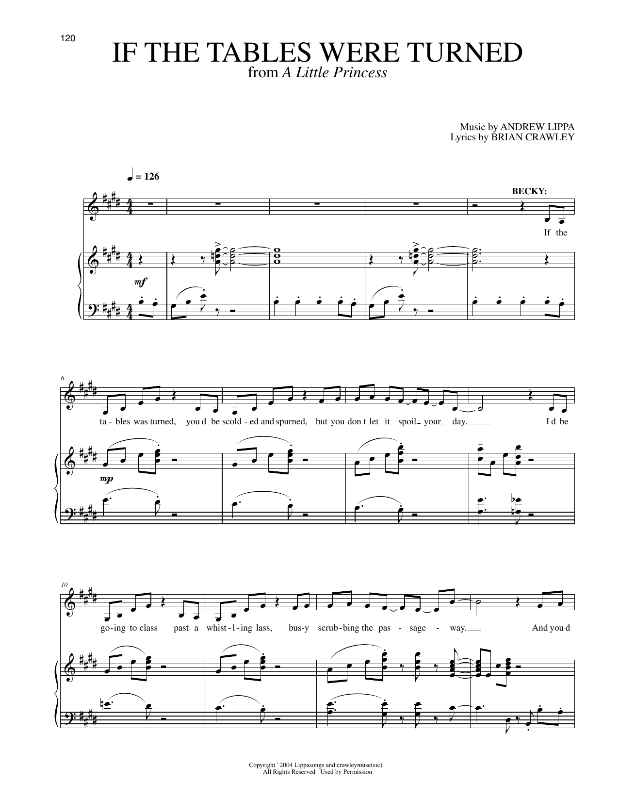 Download Brian Crawley If The Tables Were Turned (from A Little Princess) Sheet Music and learn how to play Piano & Vocal PDF digital score in minutes