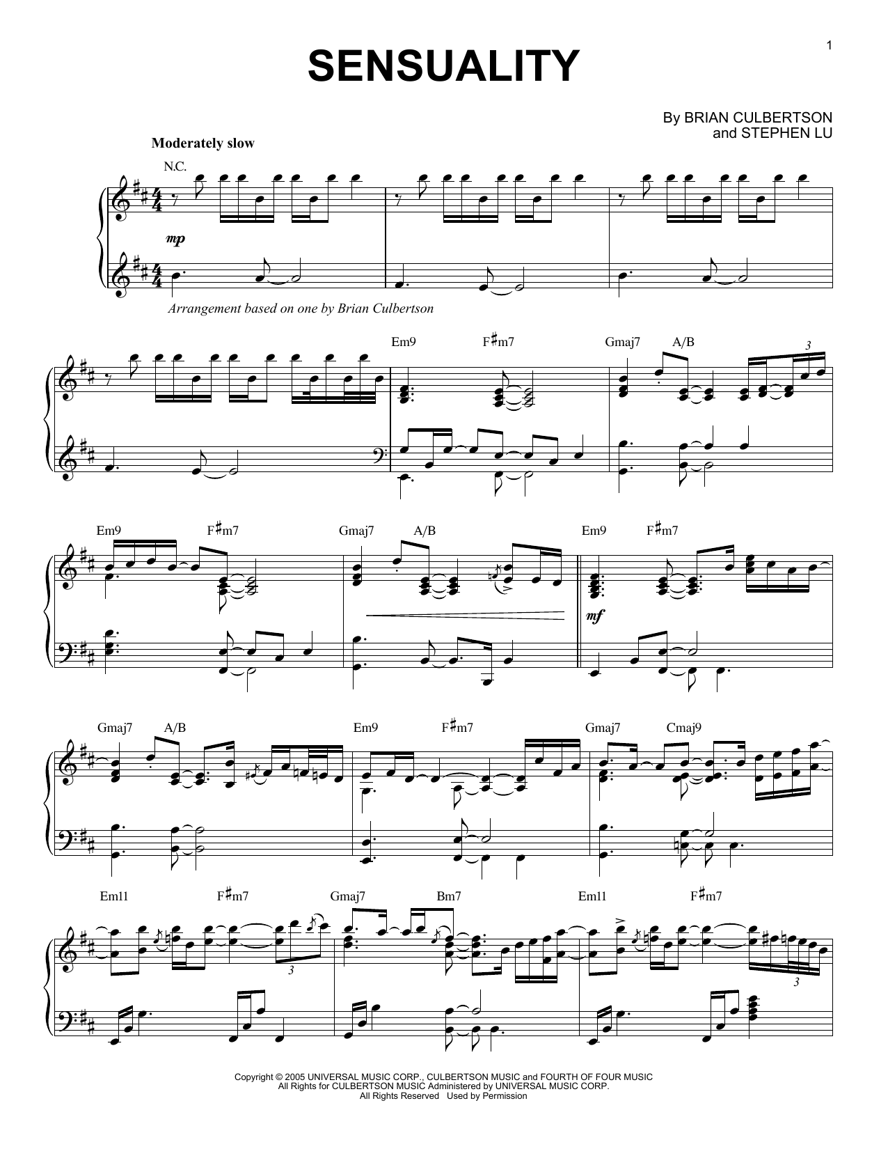Download Brian Culbertson Sensuality Sheet Music and learn how to play Piano PDF digital score in minutes