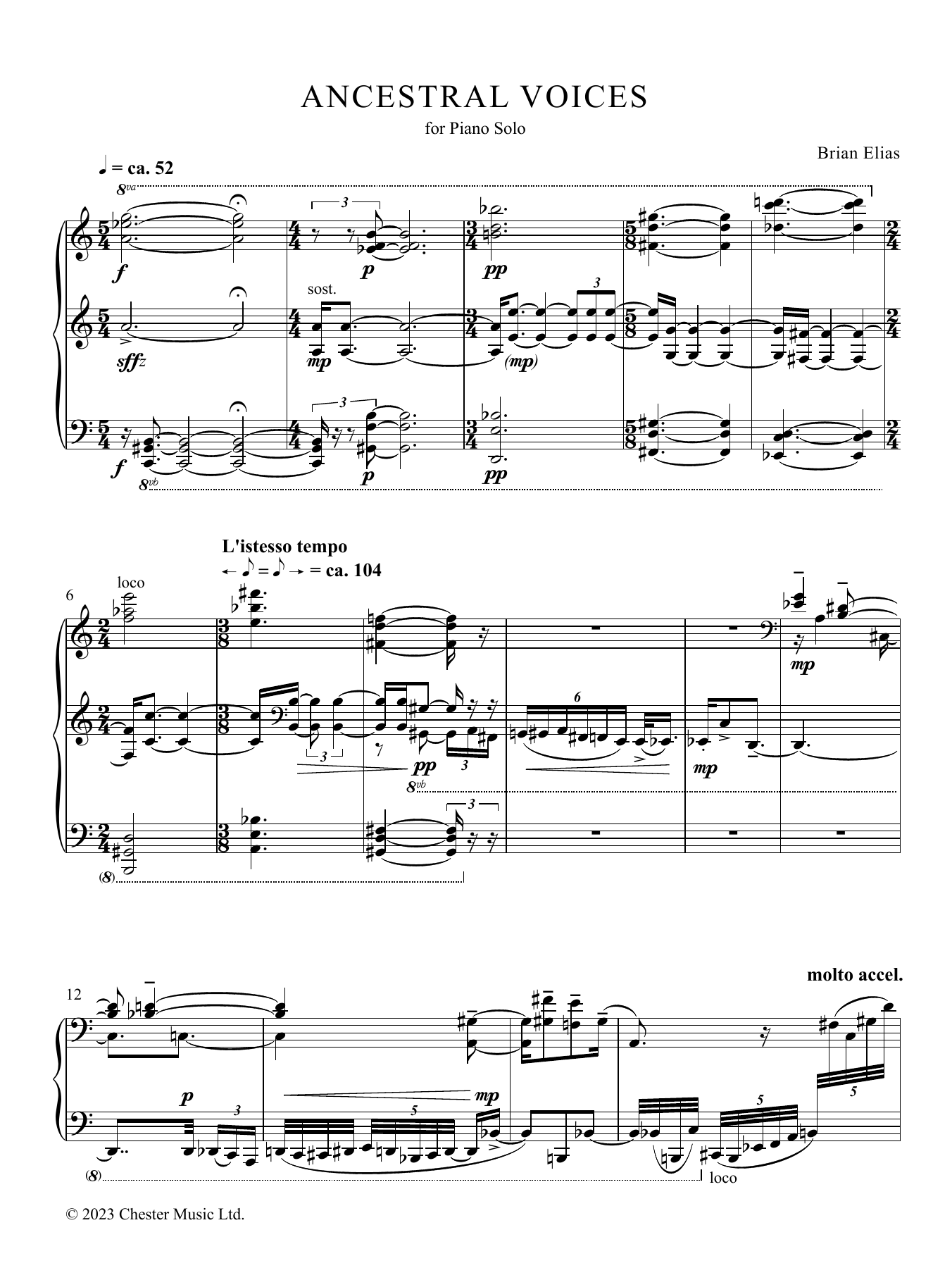 Download Brian Elias Ancestral Voices Sheet Music and learn how to play Piano Solo PDF digital score in minutes