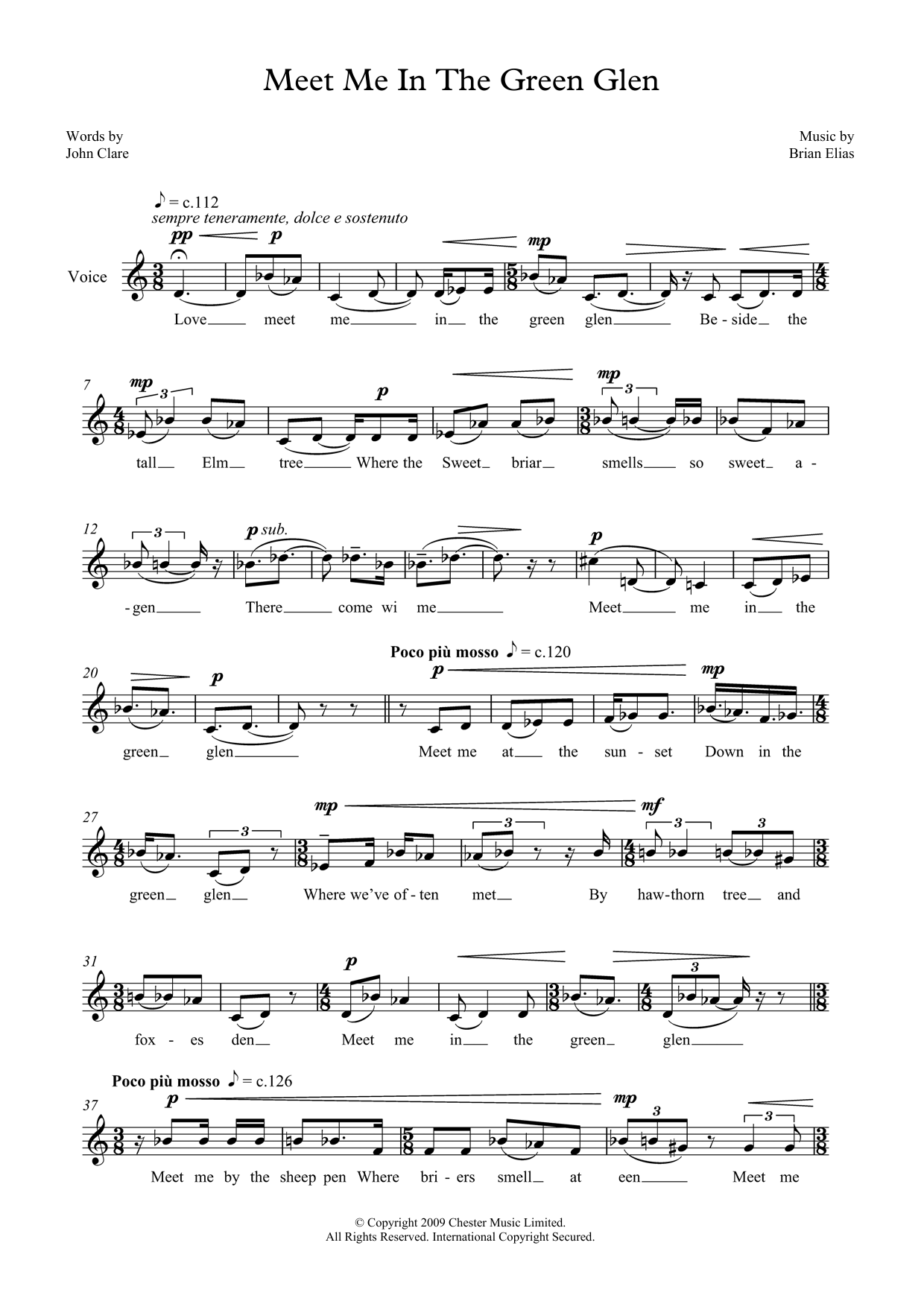 Download Brian Elias Meet Me in the Green Glen (for low voice) Sheet Music and learn how to play Piano & Vocal PDF digital score in minutes
