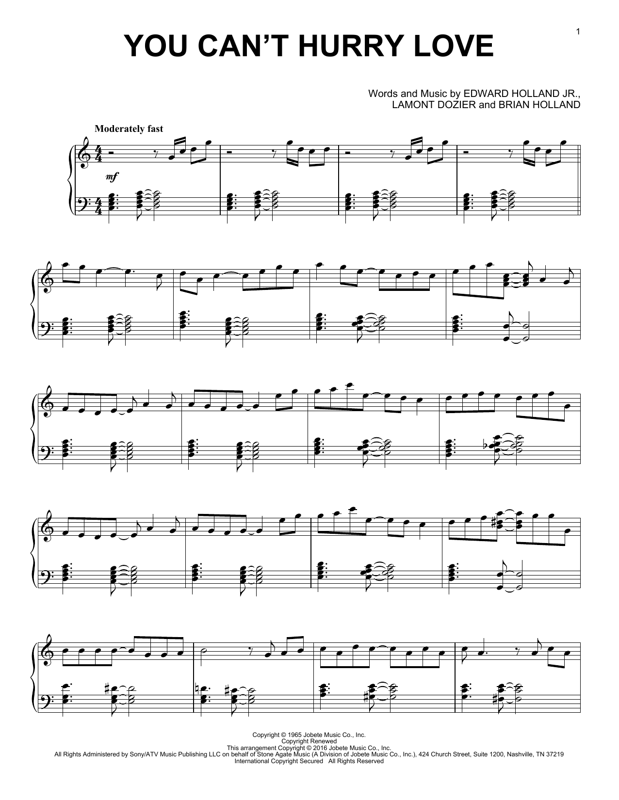 Download Brian Holland You Can't Hurry Love Sheet Music and learn how to play Piano PDF digital score in minutes