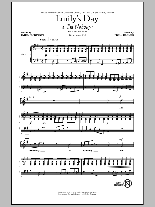 Download Brian Holmes Emily's Day (Choral Collection) Sheet Music and learn how to play 2-Part Choir PDF digital score in minutes