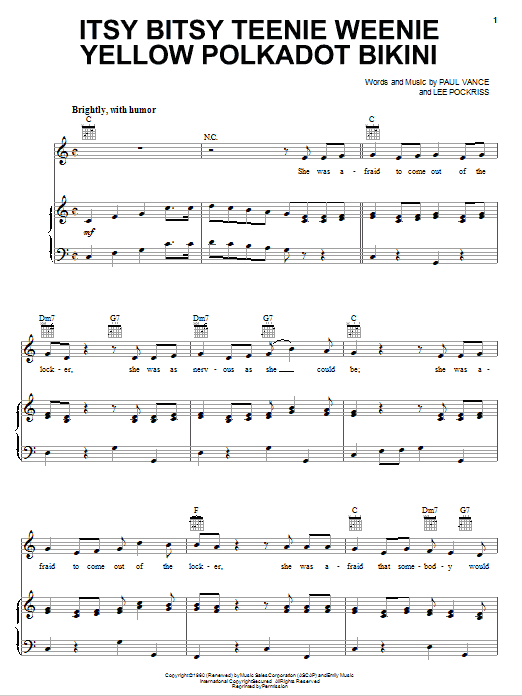 Download Brian Hyland Itsy Bitsy Teenie Weenie Yellow Polkadot Bikini Sheet Music and learn how to play Trumpet PDF digital score in minutes