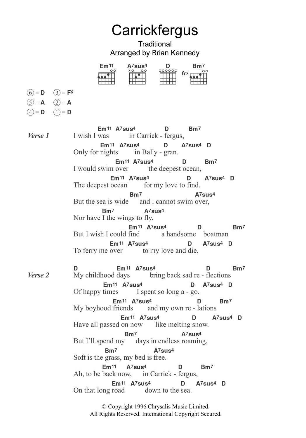 Download Brian Kennedy Carrickfergus Sheet Music and learn how to play Lyrics & Chords PDF digital score in minutes