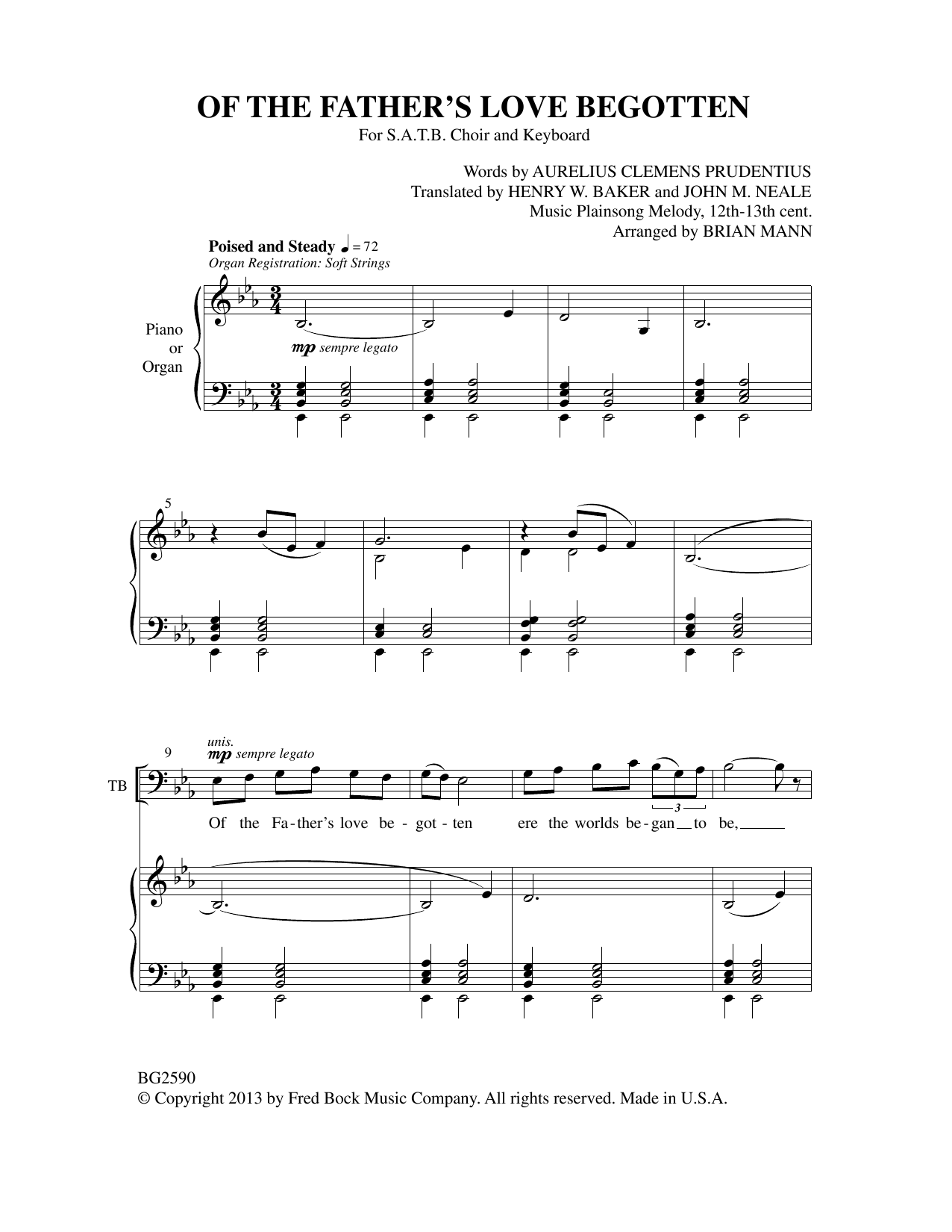 Download Brian Mann Of The Father's Love Begotten Sheet Music and learn how to play SATB Choir PDF digital score in minutes