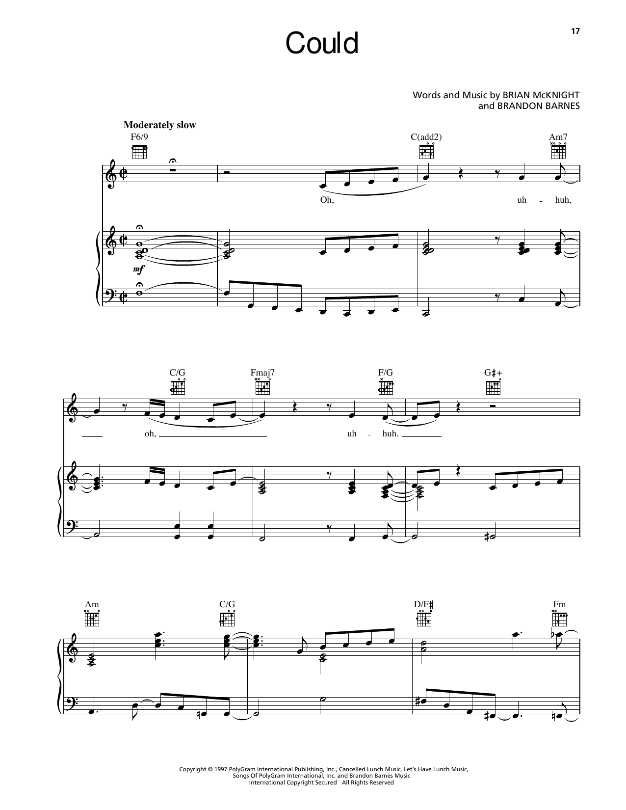 Download Brian McKnight Could Sheet Music and learn how to play Piano, Vocal & Guitar Chords (Right-Hand Melody) PDF digital score in minutes