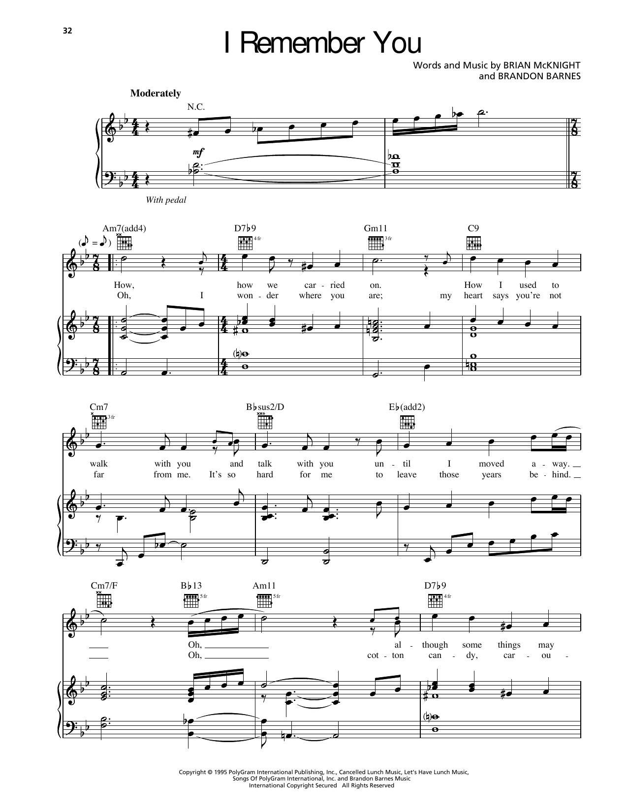 Download Brian McKnight I Remember You Sheet Music and learn how to play Piano, Vocal & Guitar Chords (Right-Hand Melody) PDF digital score in minutes