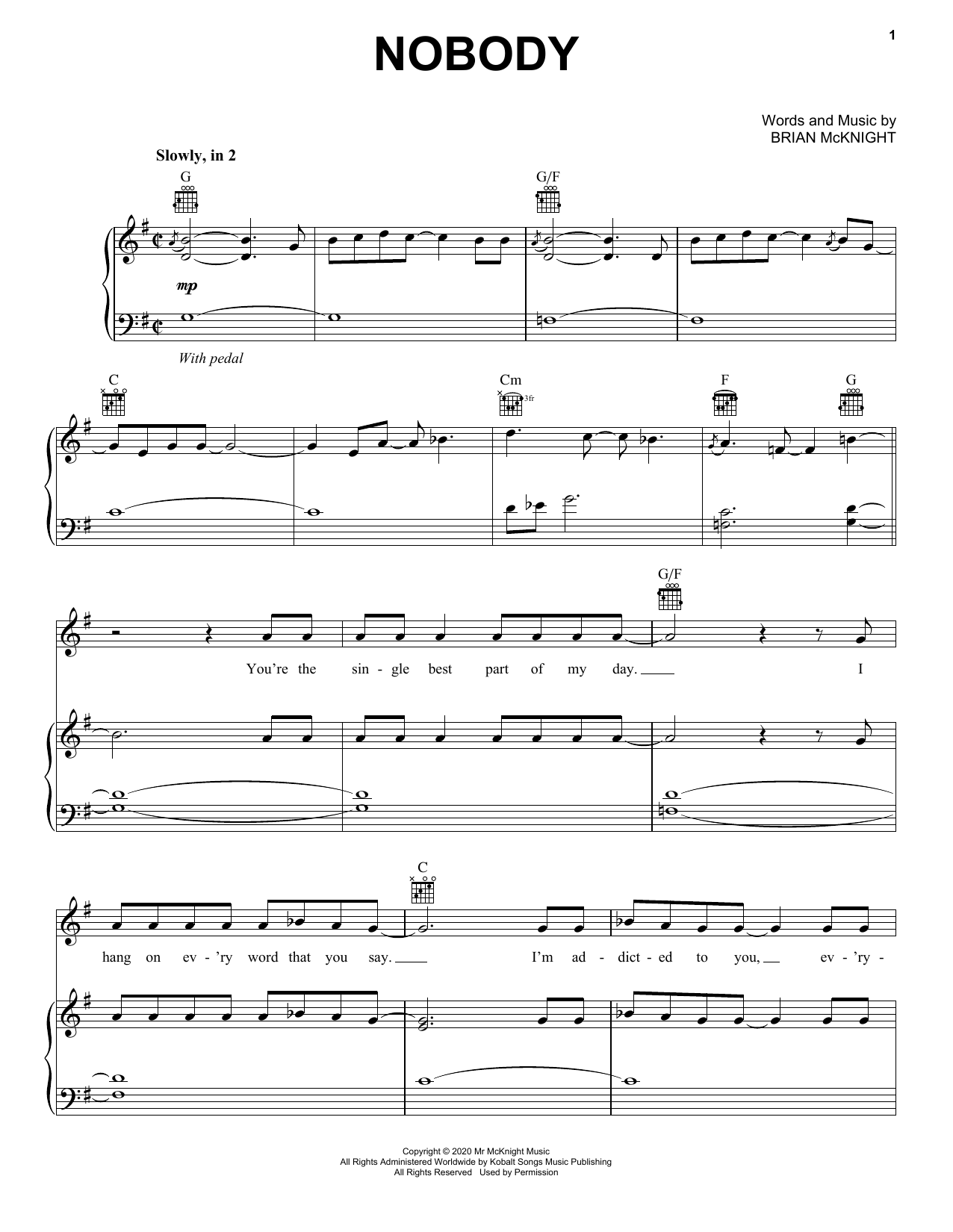 Download Brian McKnight Nobody Sheet Music and learn how to play Piano, Vocal & Guitar Chords (Right-Hand Melody) PDF digital score in minutes