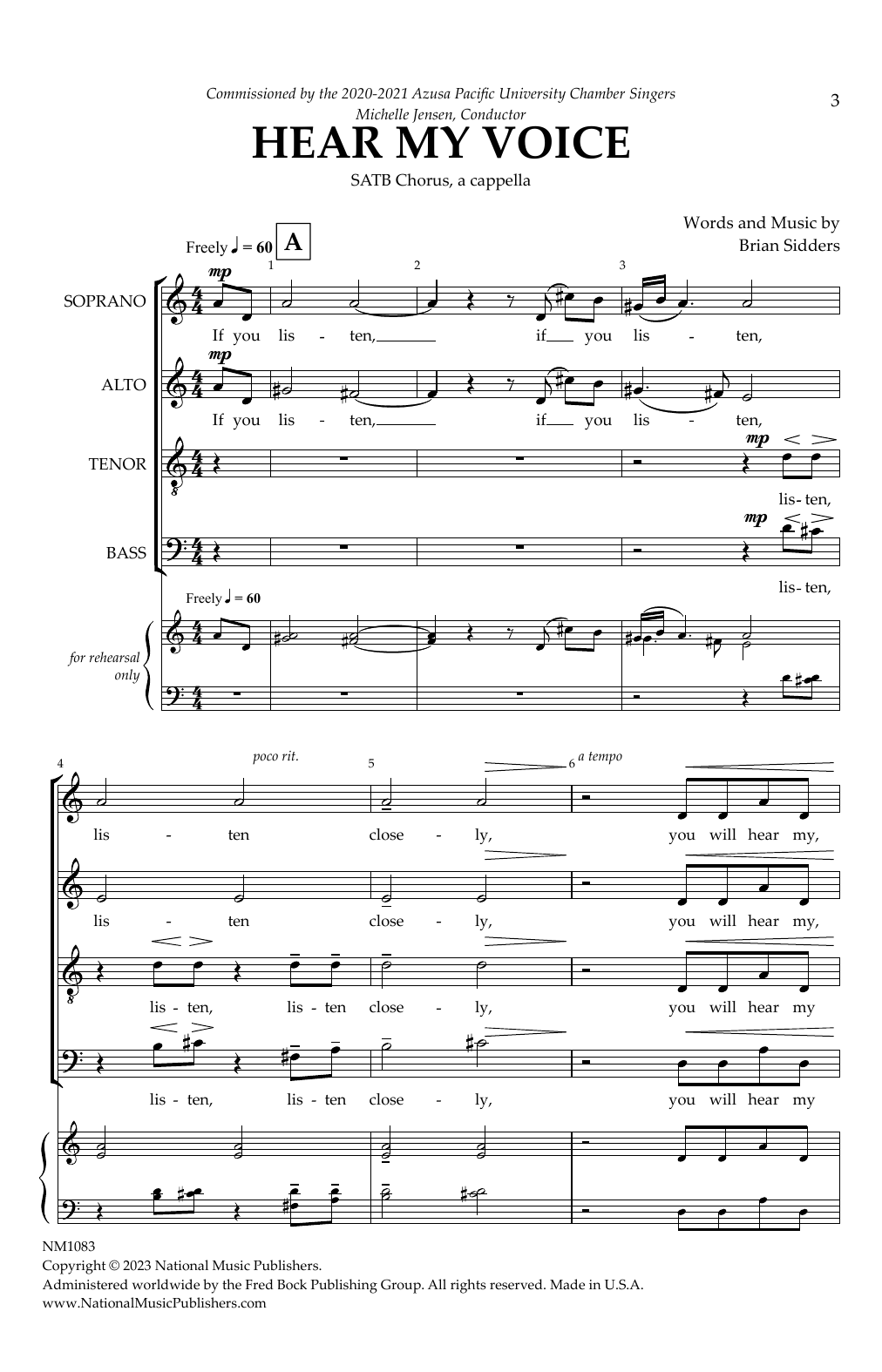 Download Brian Sidders Hear My Voice Sheet Music and learn how to play SATB Choir PDF digital score in minutes