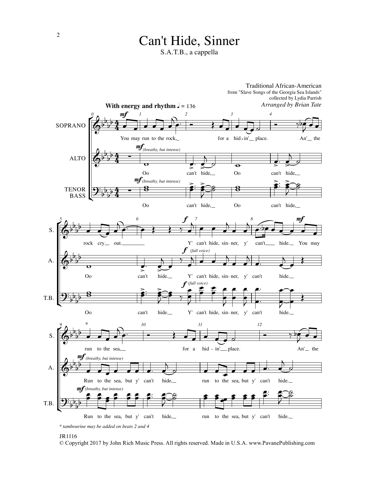 Download Brian Tate Can't Hide Sinner Sheet Music and learn how to play SATB Choir PDF digital score in minutes