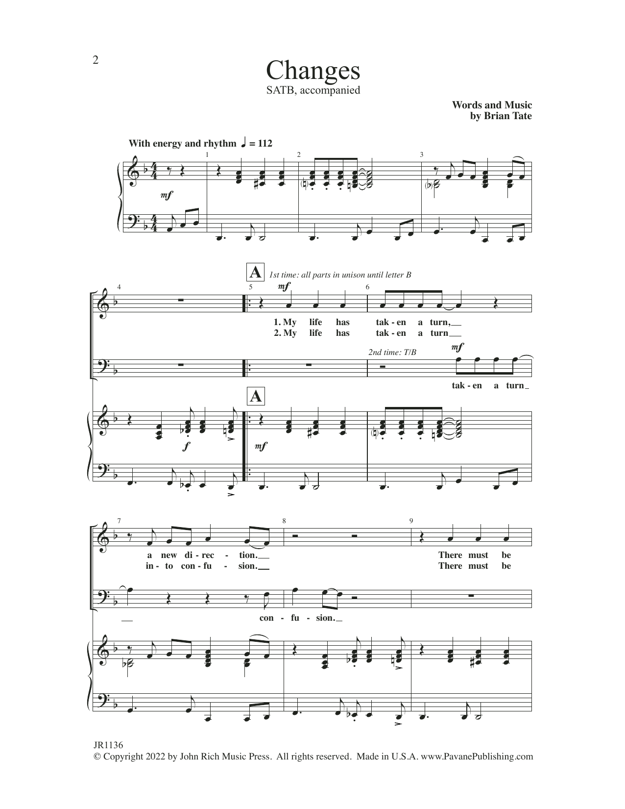 Download Brian Tate Changes! Sheet Music and learn how to play SATB Choir PDF digital score in minutes