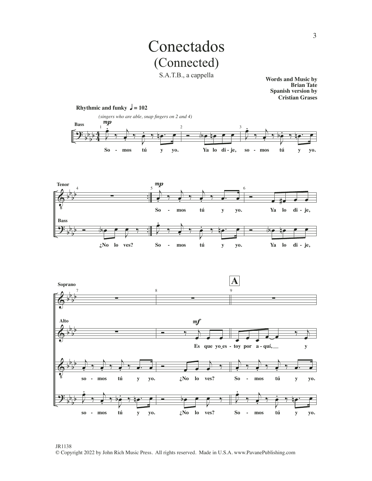 Download Brian Tate Conectados (Connected) Sheet Music and learn how to play SATB Choir PDF digital score in minutes