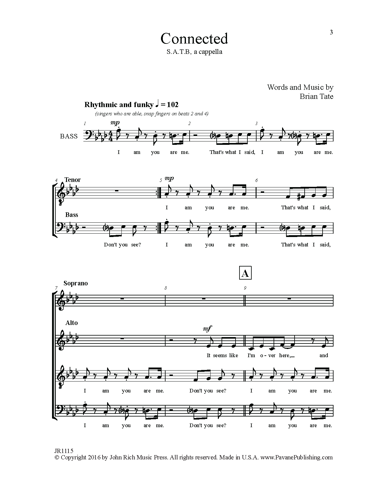 Download Brian Tate Connected Sheet Music and learn how to play SATB Choir PDF digital score in minutes