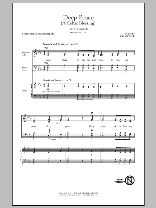 Download Brian Tate Deep Peace Sheet Music and learn how to play SATB PDF digital score in minutes