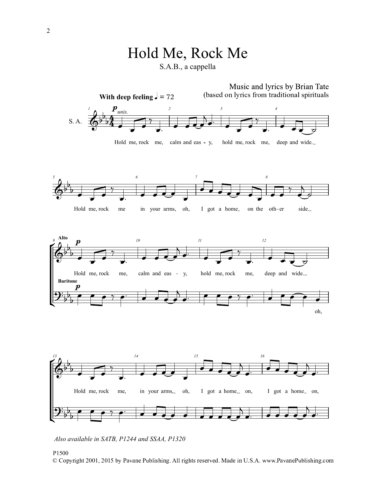 Download Brian Tate Hold Me, Rock Me Sheet Music and learn how to play SAB Choir PDF digital score in minutes