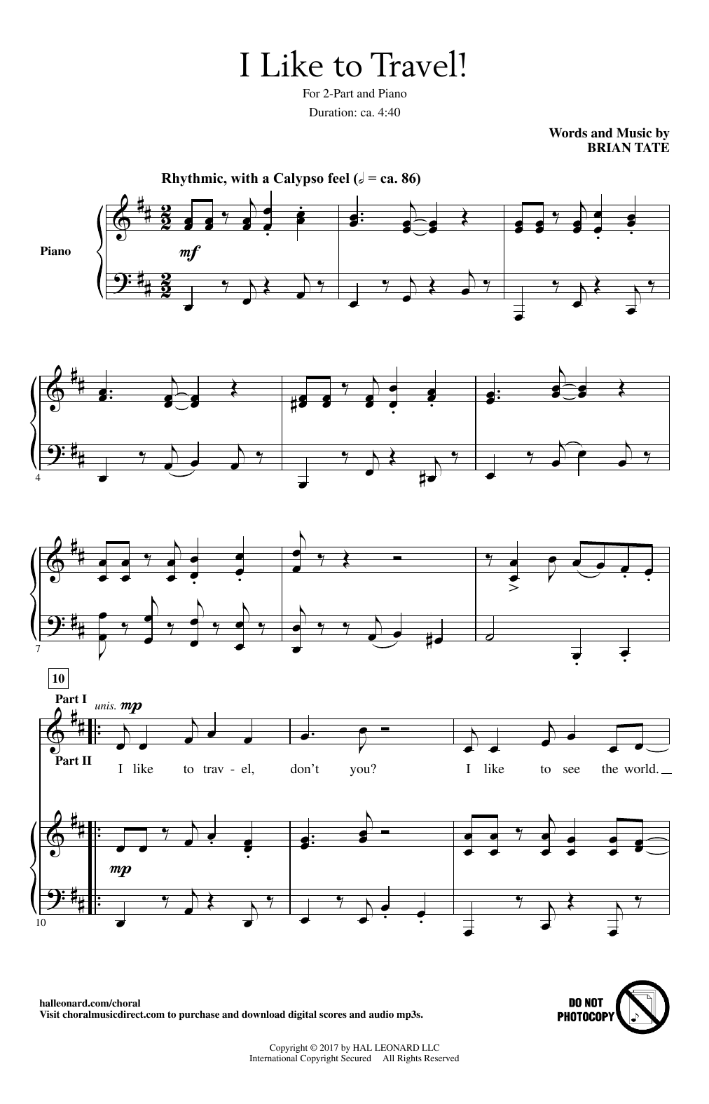 Download Brian Tate I Like To Travel! Sheet Music and learn how to play 2-Part Choir PDF digital score in minutes