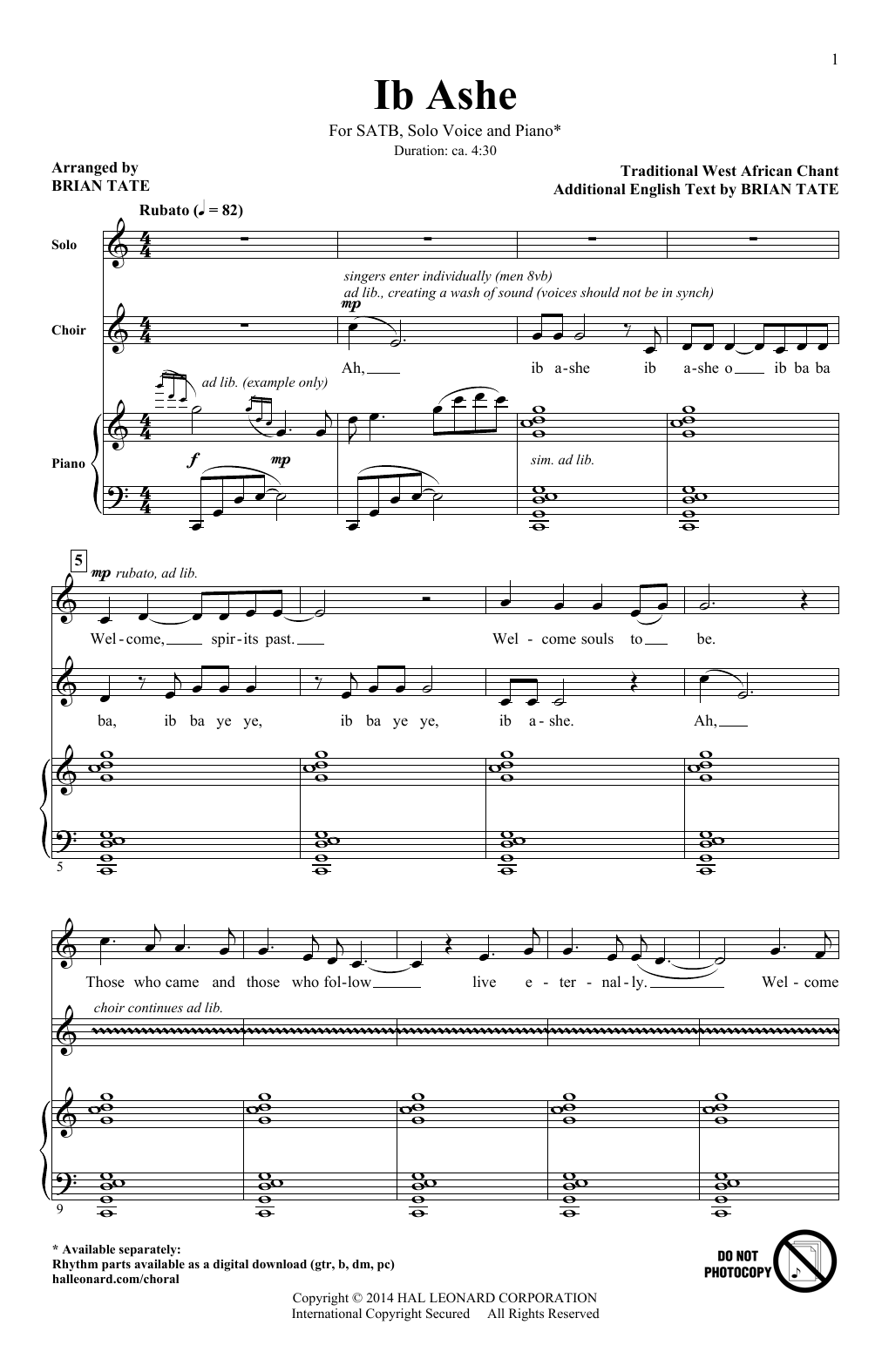 Download Traditional Ib Ashe (arr. Brian Tate) Sheet Music and learn how to play SATB PDF digital score in minutes