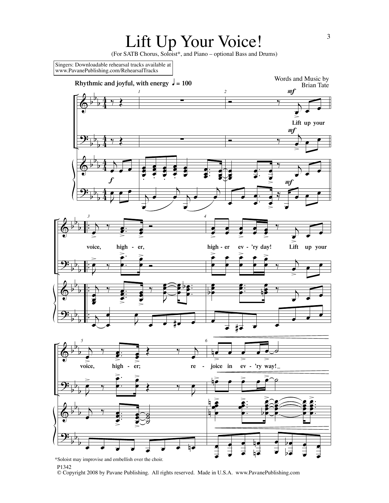 Download Brian Tate Lift Up Your Voice! Sheet Music and learn how to play SATB Choir PDF digital score in minutes