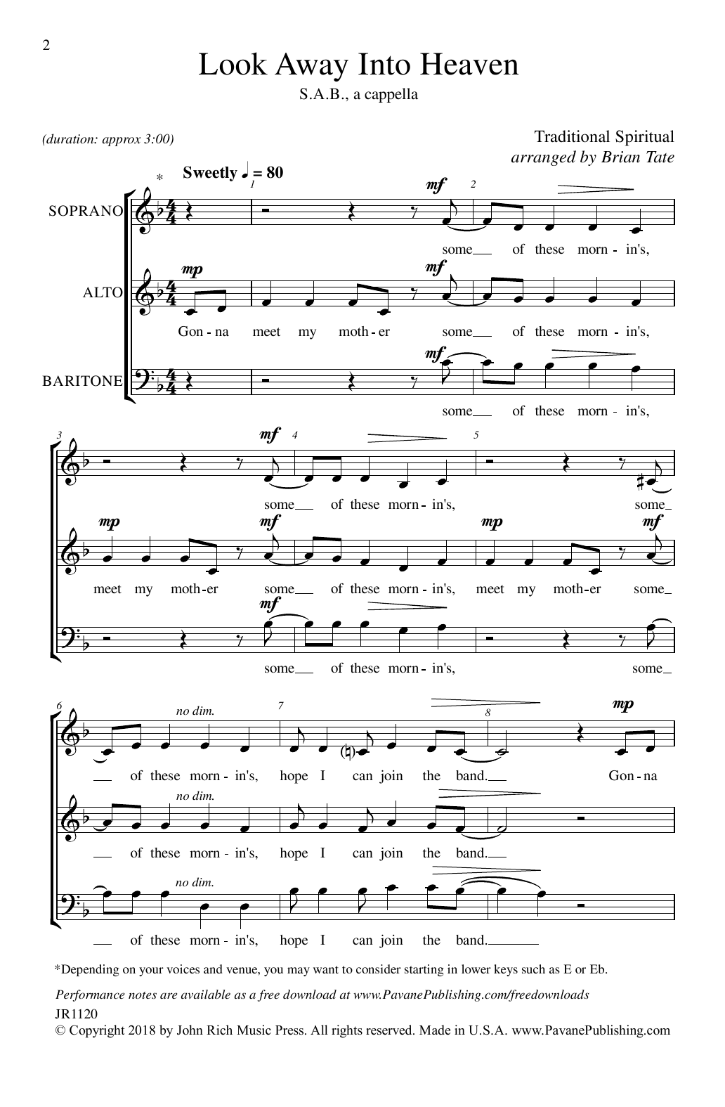Download Brian Tate Look Away Into Heaven Sheet Music and learn how to play SAB Choir PDF digital score in minutes