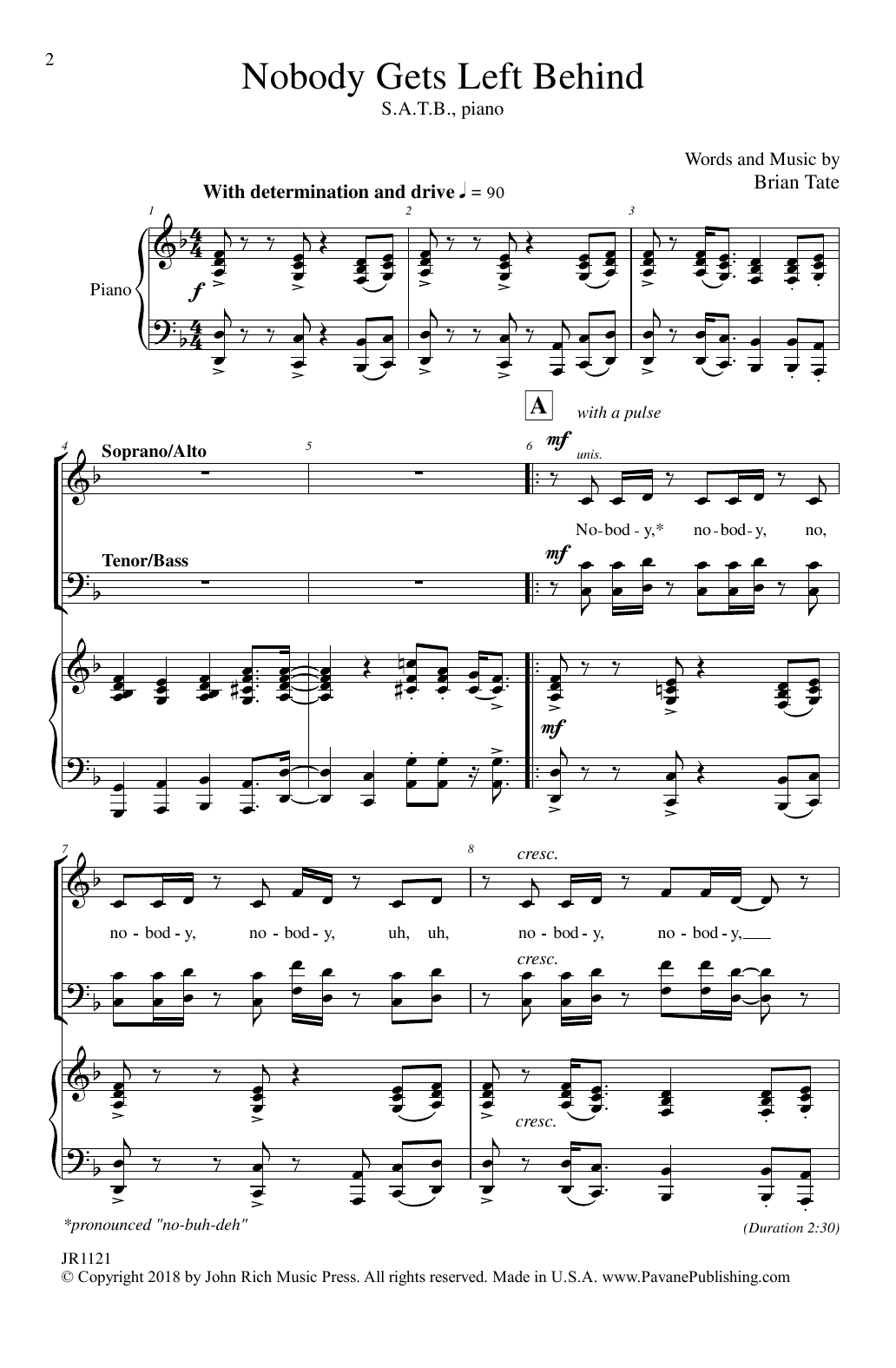 Download Brian Tate No Body Gets Left Behind Sheet Music and learn how to play SATB Choir PDF digital score in minutes
