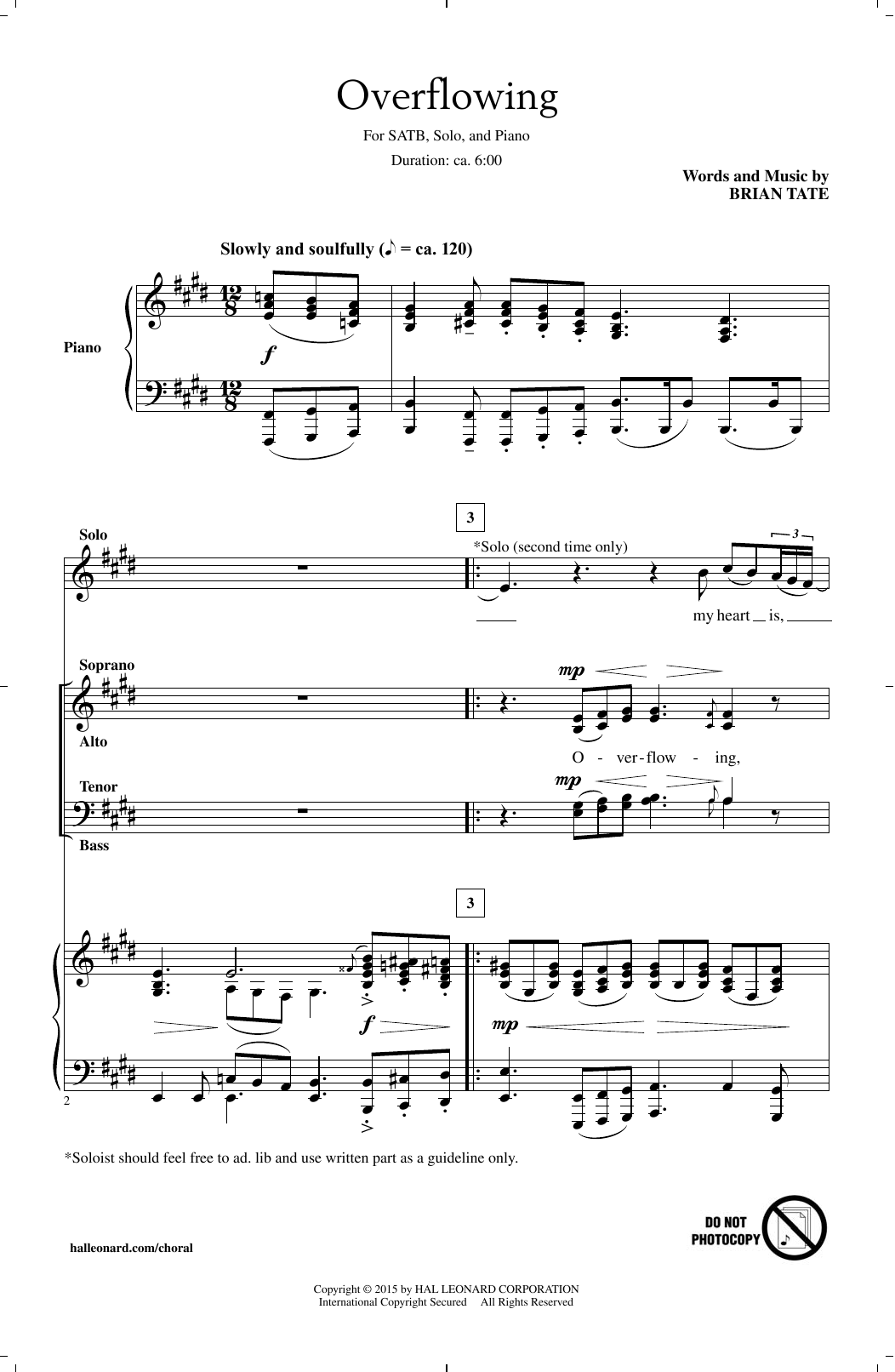 Download Brian Tate Overflowing Sheet Music and learn how to play SATB PDF digital score in minutes