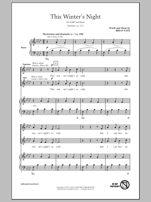 Download Brian Tate This Winter's Night Sheet Music and learn how to play SAB PDF digital score in minutes