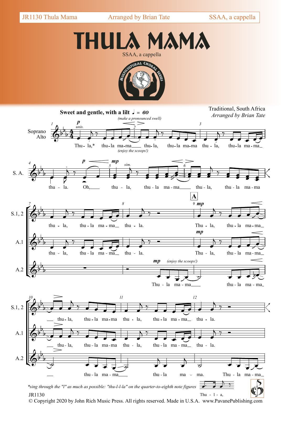 Download Brian Tate Thula Mama Sheet Music and learn how to play SSA Choir PDF digital score in minutes