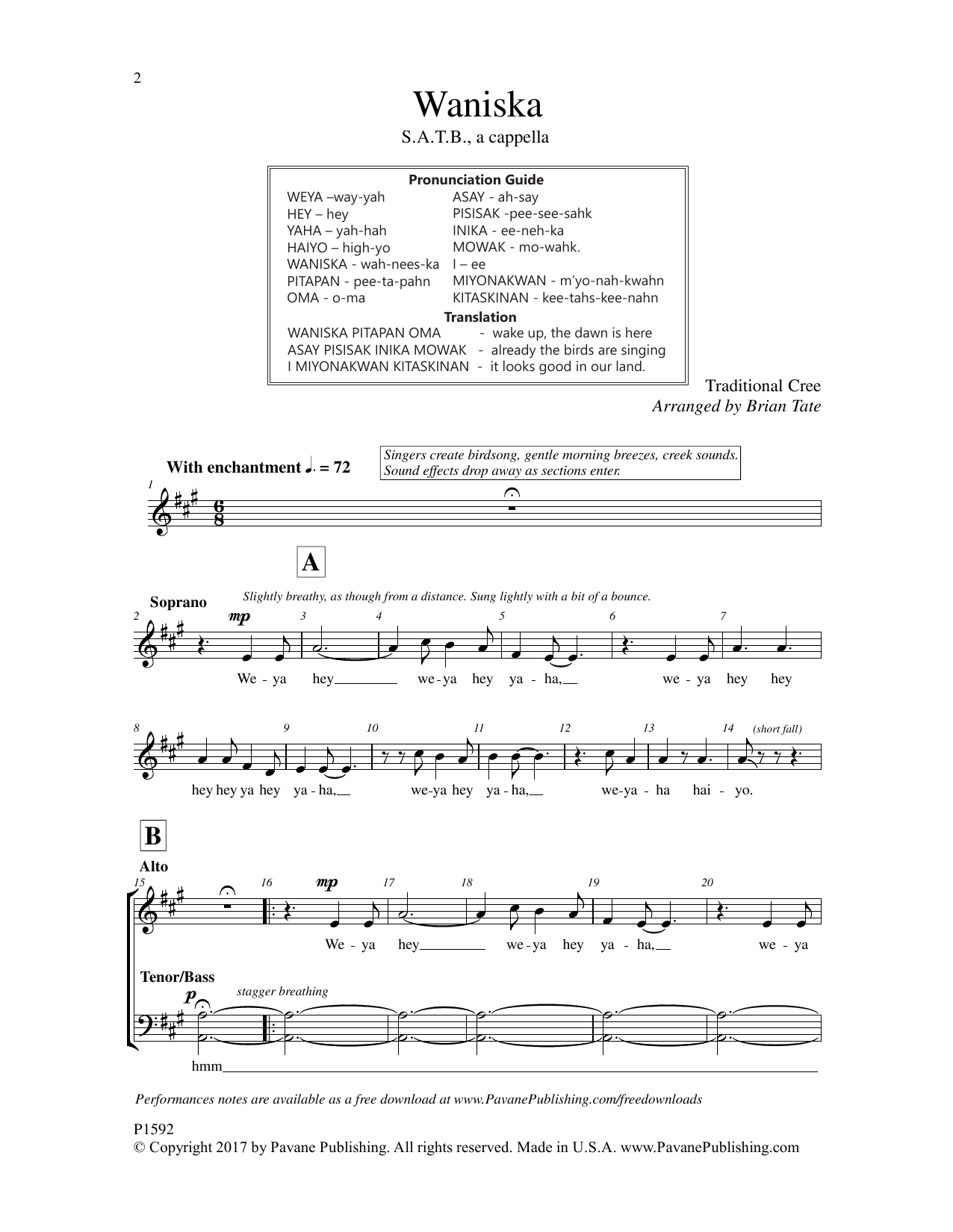 Download Brian Tate Waniska Sheet Music and learn how to play SATB Choir PDF digital score in minutes