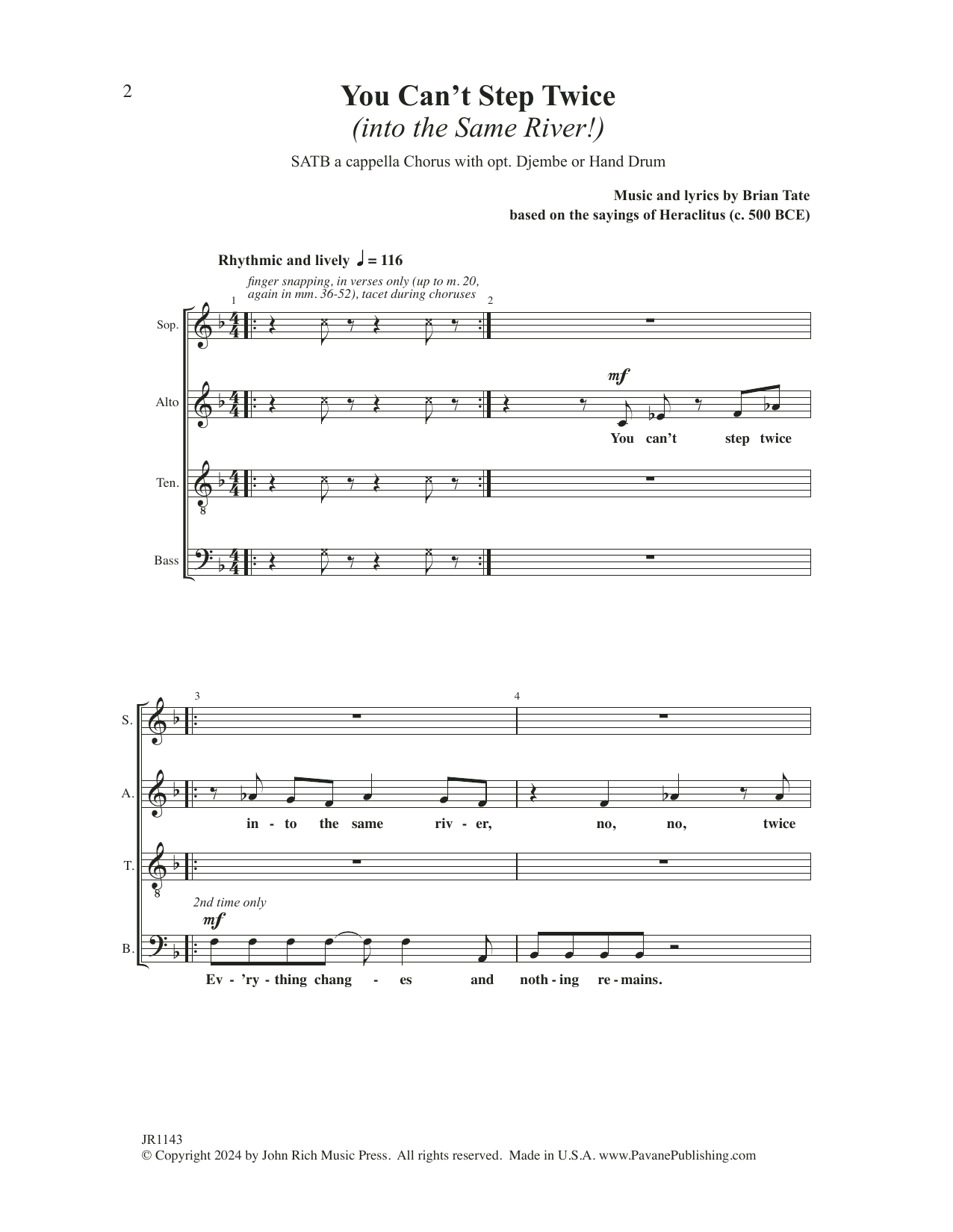 Download Brian Tate You Can't Step Twice Sheet Music and learn how to play SATB Choir PDF digital score in minutes