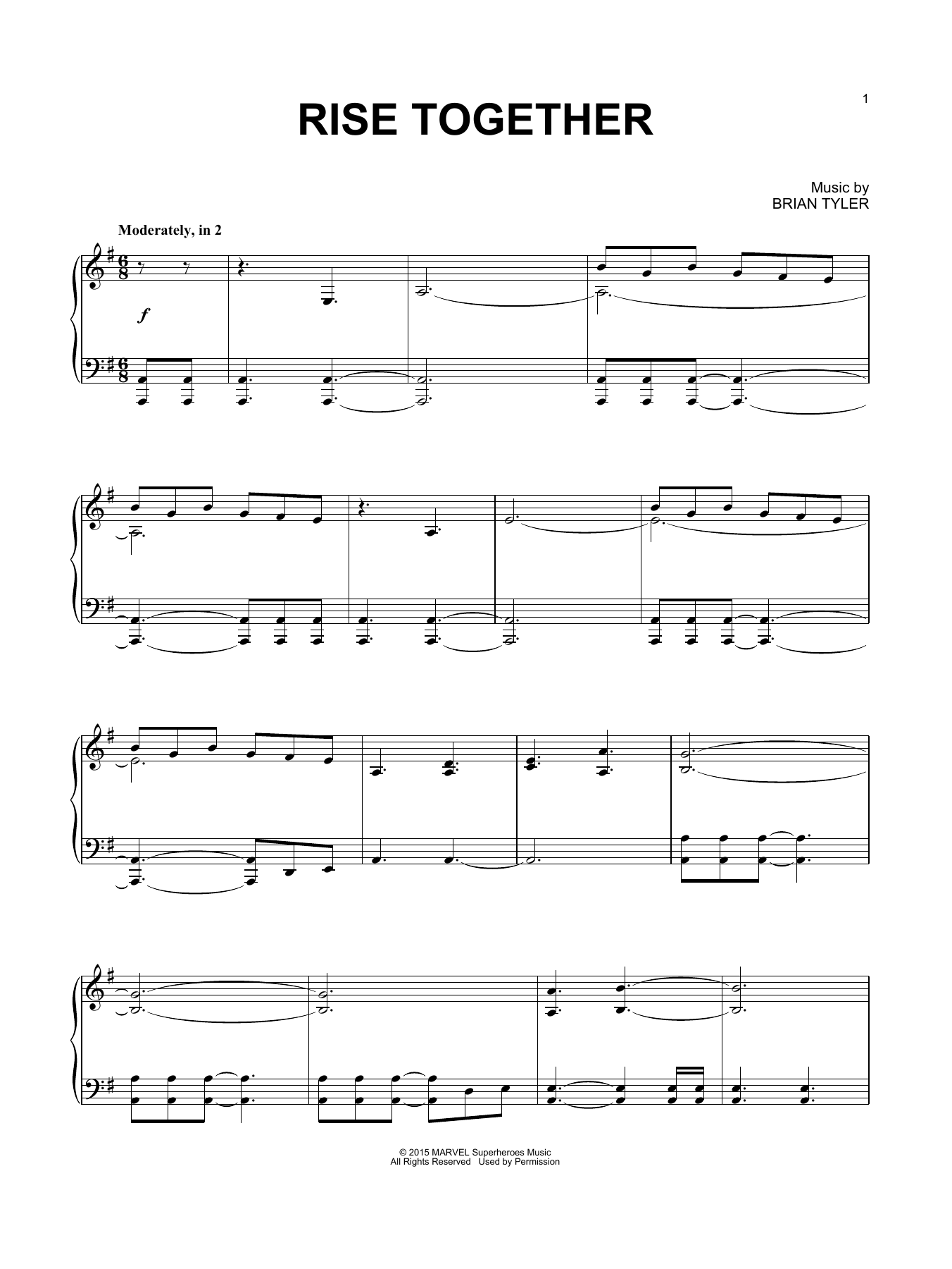 Download Brian Tyler Rise Together (from Avengers: Age of Ultron) Sheet Music and learn how to play Piano PDF digital score in minutes