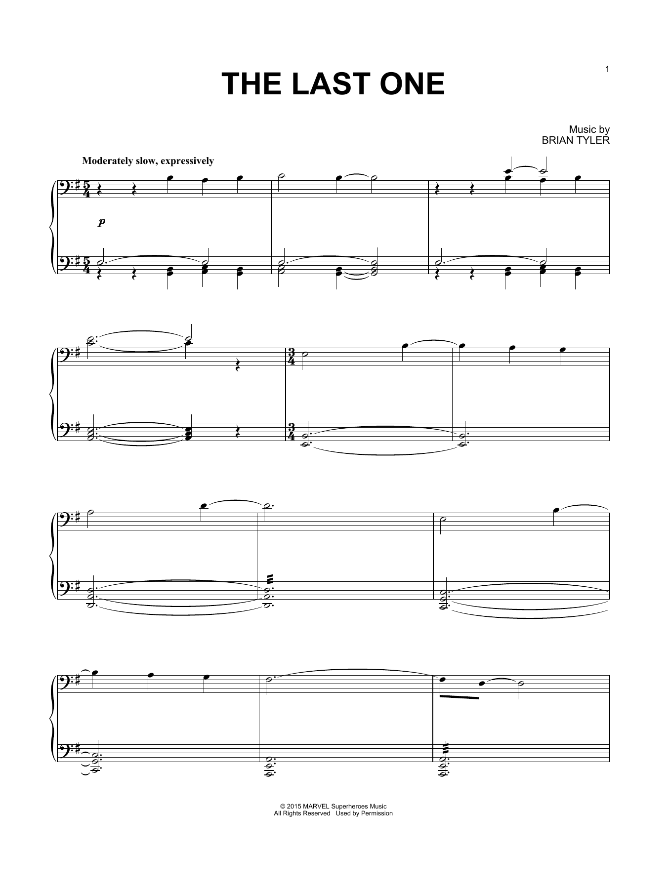 Download Brian Tyler The Last One (from Avengers: Age of Ultron) Sheet Music and learn how to play Piano PDF digital score in minutes