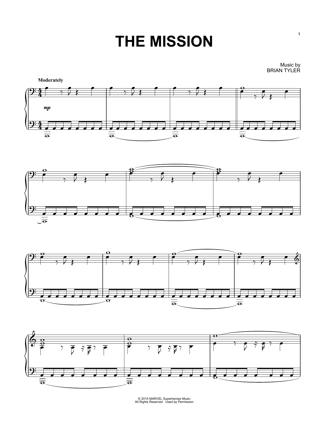 Download Brian Tyler The Mission (from Avengers: Age of Ultron) Sheet Music and learn how to play Piano PDF digital score in minutes