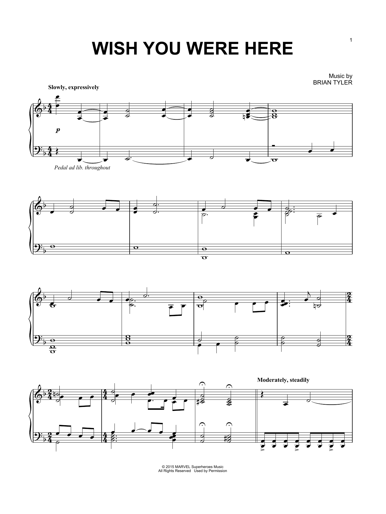 Download Brian Tyler Wish You Were Here (from Avengers: Age of Ultron) Sheet Music and learn how to play Piano PDF digital score in minutes
