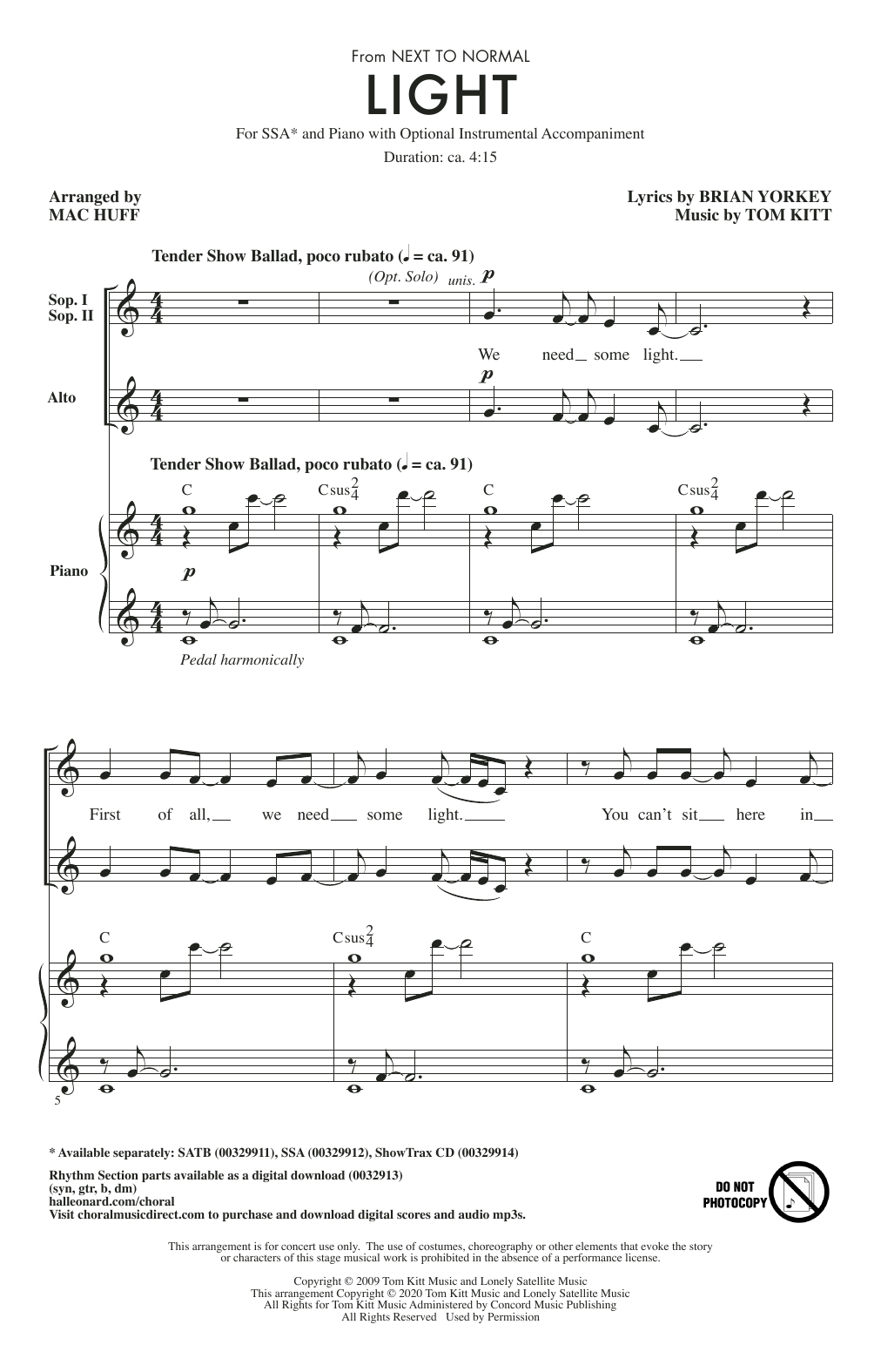 Download Brian Yorkey & Tom Kitt Light (from Next to Normal) (arr. Mac Huff) Sheet Music and learn how to play SATB Choir PDF digital score in minutes