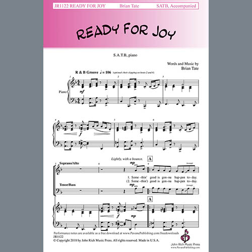 Easily Download Brian Tate Printable PDF piano music notes, guitar tabs for SATB Choir. Transpose or transcribe this score in no time - Learn how to play song progression.