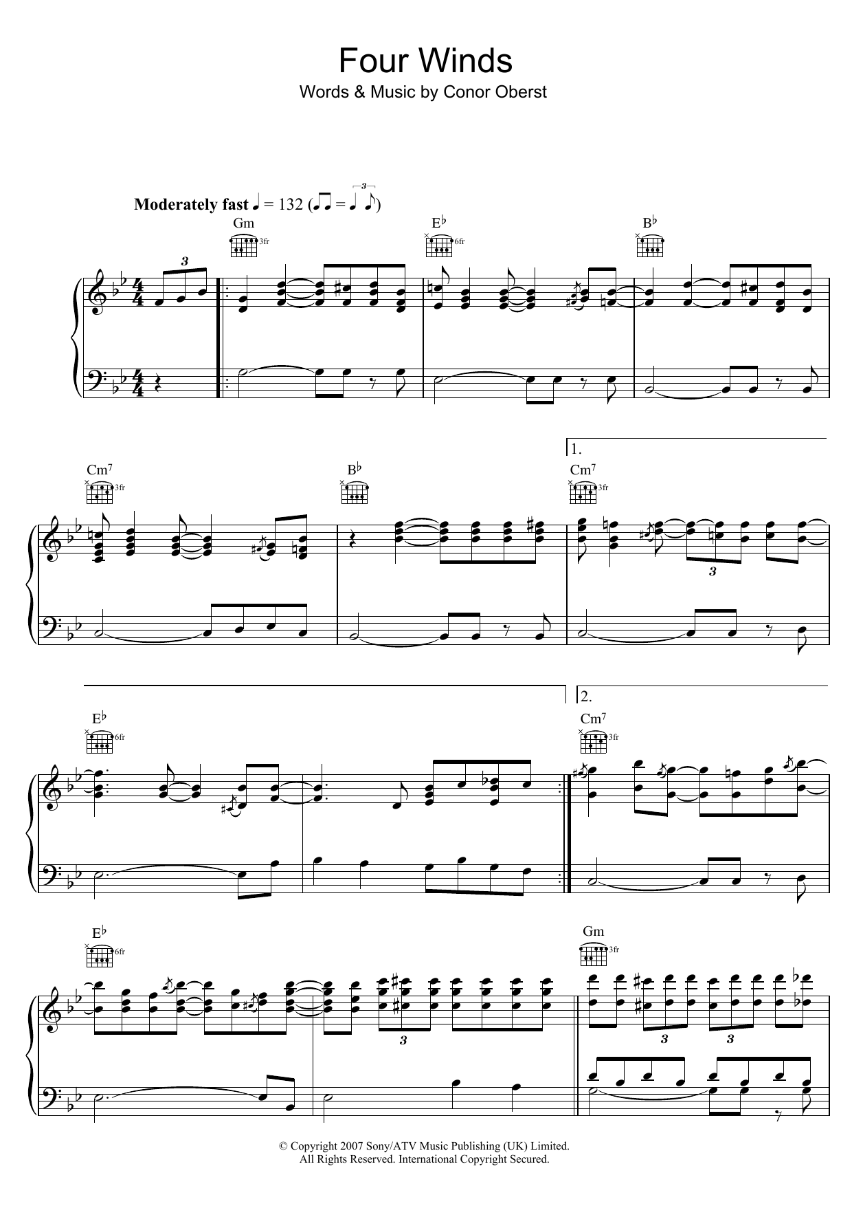 Download Bright Eyes Four Winds Sheet Music and learn how to play Piano, Vocal & Guitar PDF digital score in minutes